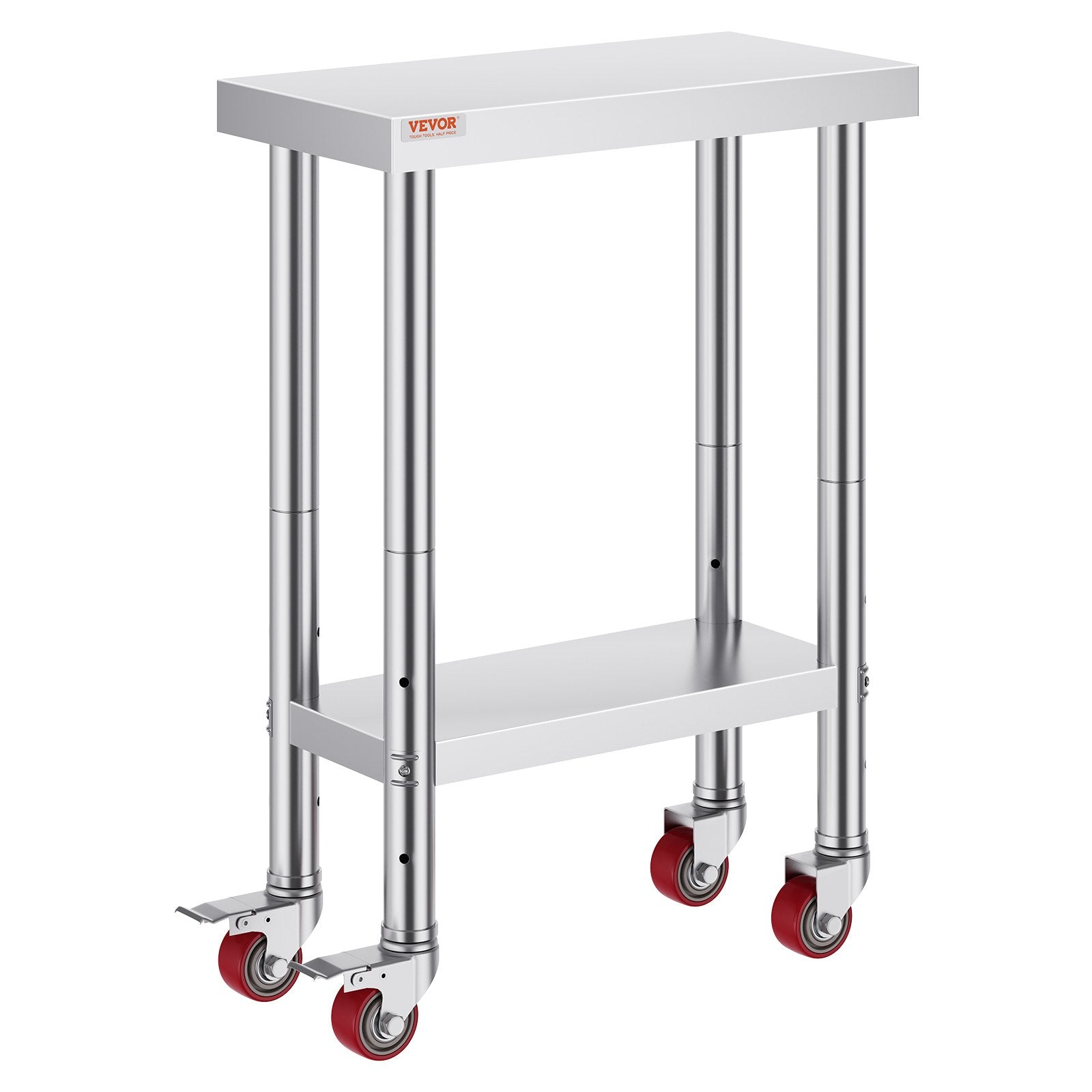 VEVOR Stainless Steel Work Table with Wheels 24 x 12 x 32 Inch Prep Table with 4 Casters Heavy Duty Work Table for Commercial Kitchen Restaurant Business