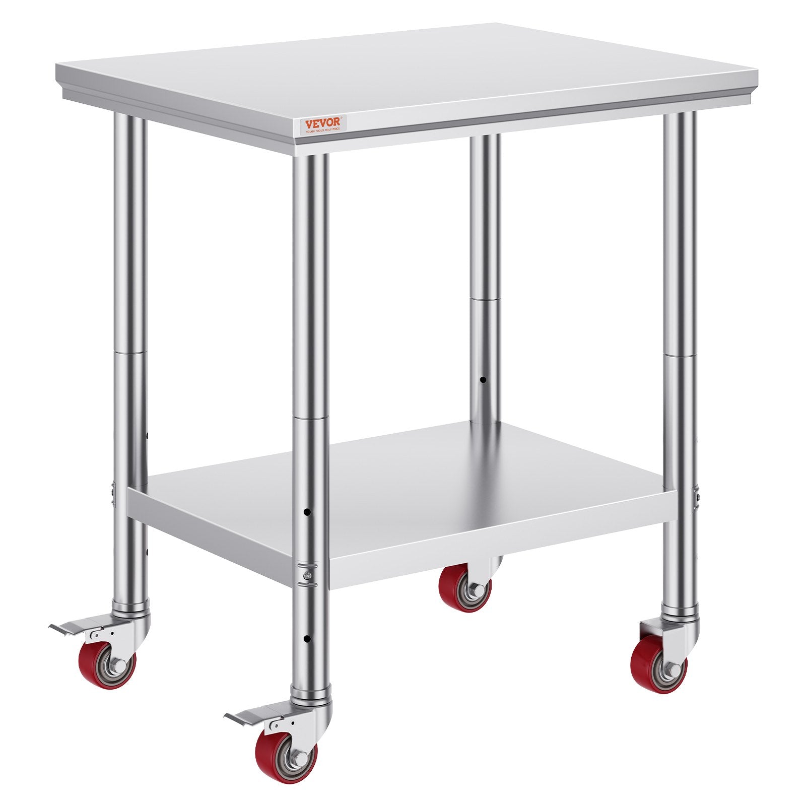 VEVOR Stainless Steel Work Table with Wheels 24 x 30 Prep Table with casters Heavy Duty Work Table for Commercial Kitchen Restaurant Business (24 x 30 x 33.8 Inch)