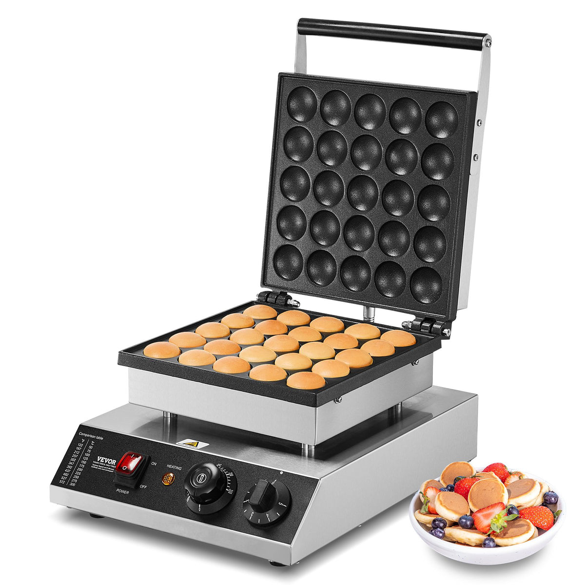 VEVOR Mini Dutch Pancake Maker, 25PCS 43mm Diameter Dorayaki Baker Machine, 1700W Commercial Electric Poffertjes Grill, Non-stick Stainless Steel, Temp &amp; Time Control, for Home Kitchen Restaurant