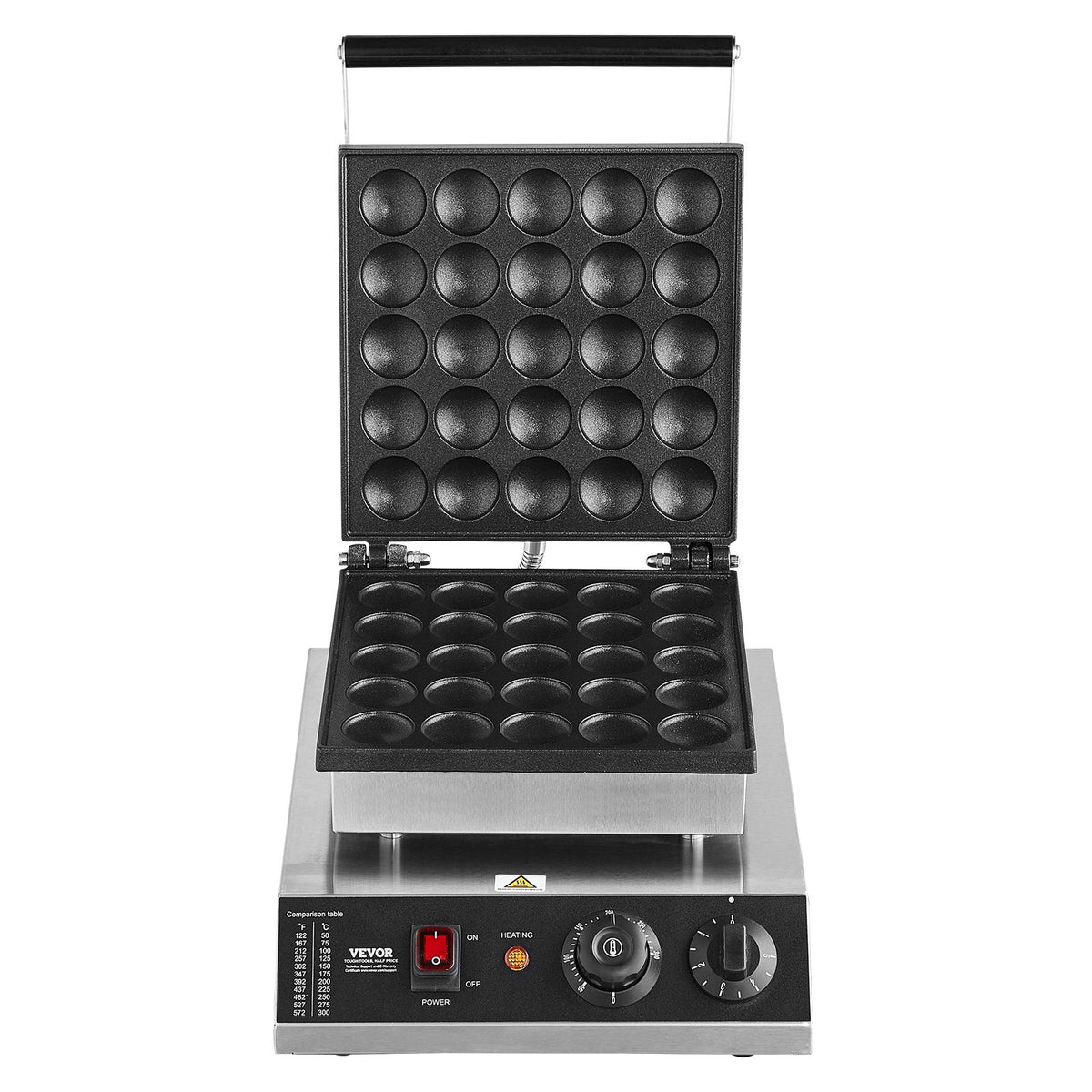 VEVOR Mini Dutch Pancake Maker, 25PCS 43mm Diameter Dorayaki Baker Machine, 1700W Commercial Electric Poffertjes Grill, Non-stick Stainless Steel, Temp & Time Control, for Home Kitchen Restaurant