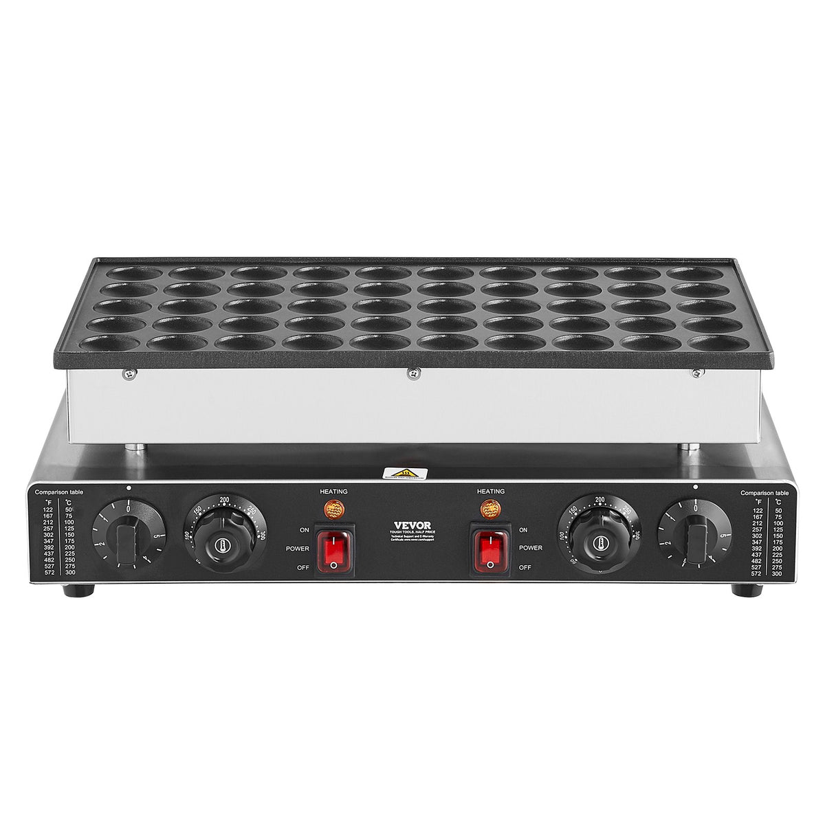 VEVOR Mini Dutch Pancake Maker, 50PCS 43mm Diameter Dorayaki Baker Machine, 1700W Commercial Electric Poffertjes Grill, Non-stick Stainless Steel, Dual Temp & Time Control, for Home Kitchen Restaurant