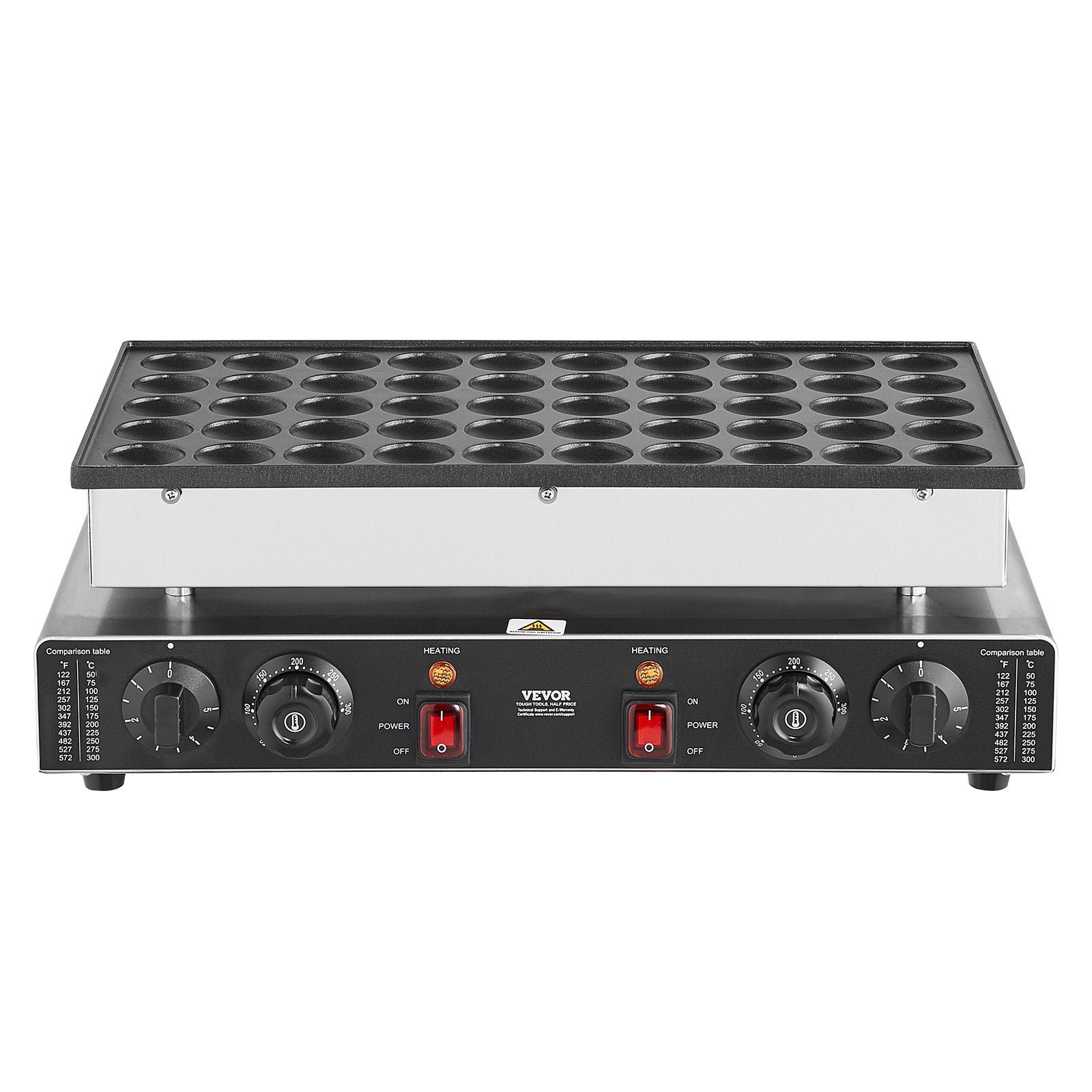 VEVOR Mini Dutch Pancake Maker, 50PCS 43mm Diameter Dorayaki Baker Machine, 1700W Commercial Electric Poffertjes Grill, Non-stick Stainless Steel, Dual Temp & Time Control, for Home Kitchen Restaurant