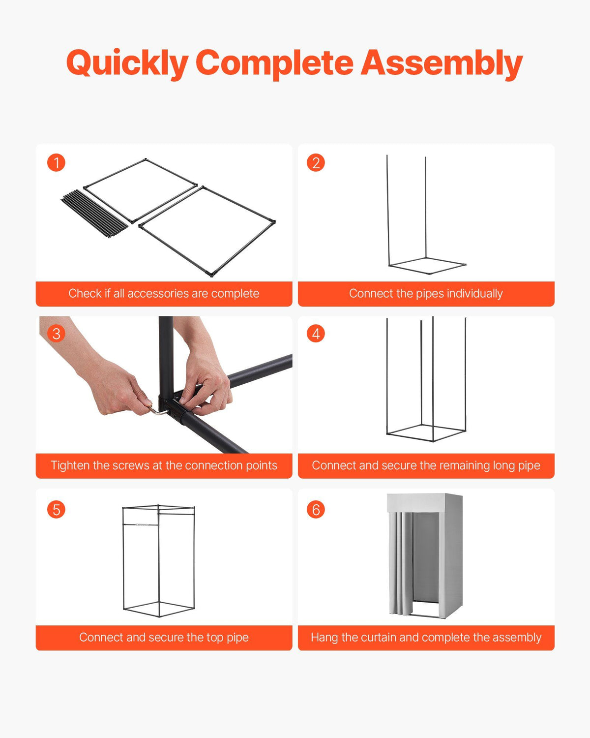 Fitting Room, Dressing Room with Thick Polyester Curtains, Privacy Space with Shading Curtain and a Hook, for Boutique, Mall, Tailor's Store & Outdoor 99 x 99 x 198 cm (Black and Gray-White)