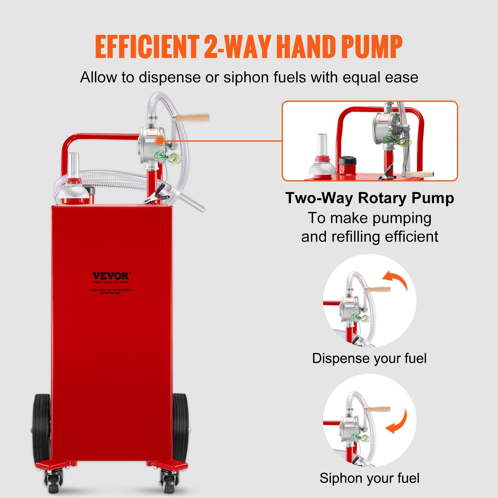 VEVOR 114L Fuel Caddy, Gas Storage Tank & 4 Wheels, with Manuel Transfer Pump, Gasoline Diesel Fuel Container for Cars, Lawn Mowers, ATVs, Boats, More, Red