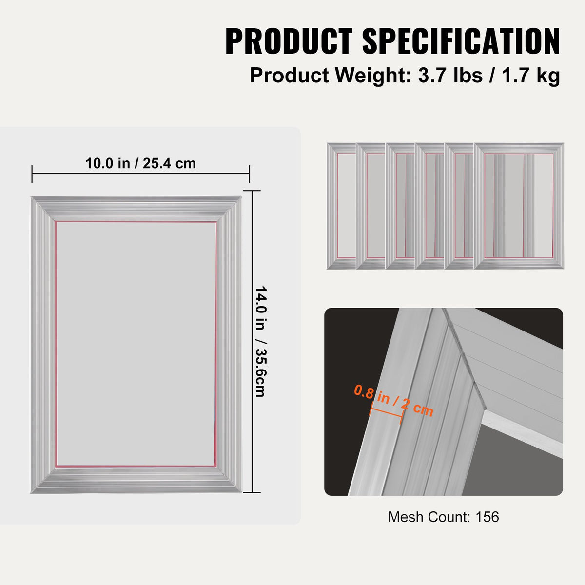 VEVOR Screen Printing Kit, 6 Pieces Aluminum Silk Screen Printing Frames, 25.4 x 35.6 cm Silk Screen Printing Frame with 156 Count Mesh, High Tension Nylon Mesh and Sealing Tape for T-shirts DIY