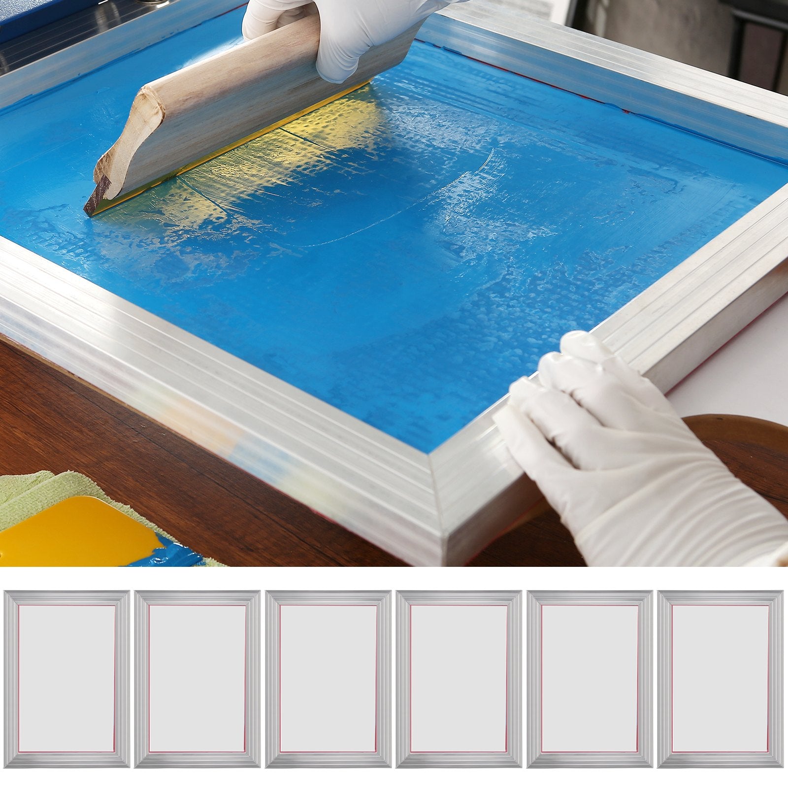 VEVOR Screen Printing Kit, 6 Pieces Aluminum Silk Screen Printing Frames, 25.4 x 35.6 cm Silk Screen Printing Frame with 156 Count Mesh, High Tension Nylon Mesh and Sealing Tape for T-shirts DIY