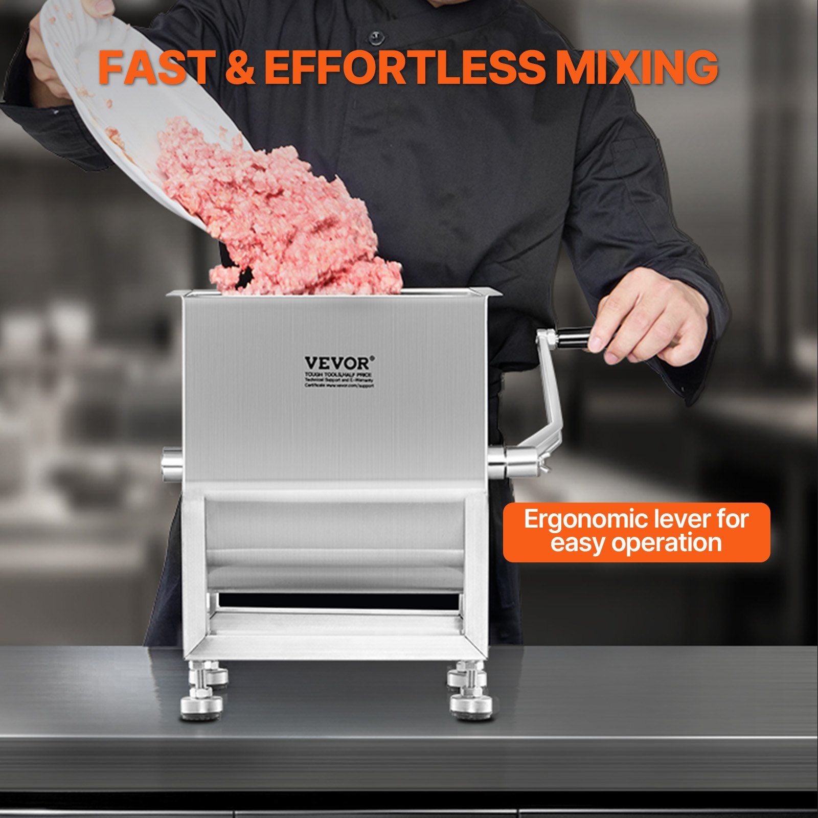 Manual Meat Mixer, 15L Fixed Tank Meat Processing Equipment(Mixing Maximum 15LBS for Meat), Stainless Steel Meat Mixer, Sausage Mixer Machine with Lid and Handle, Ground Beef Hand Mixer