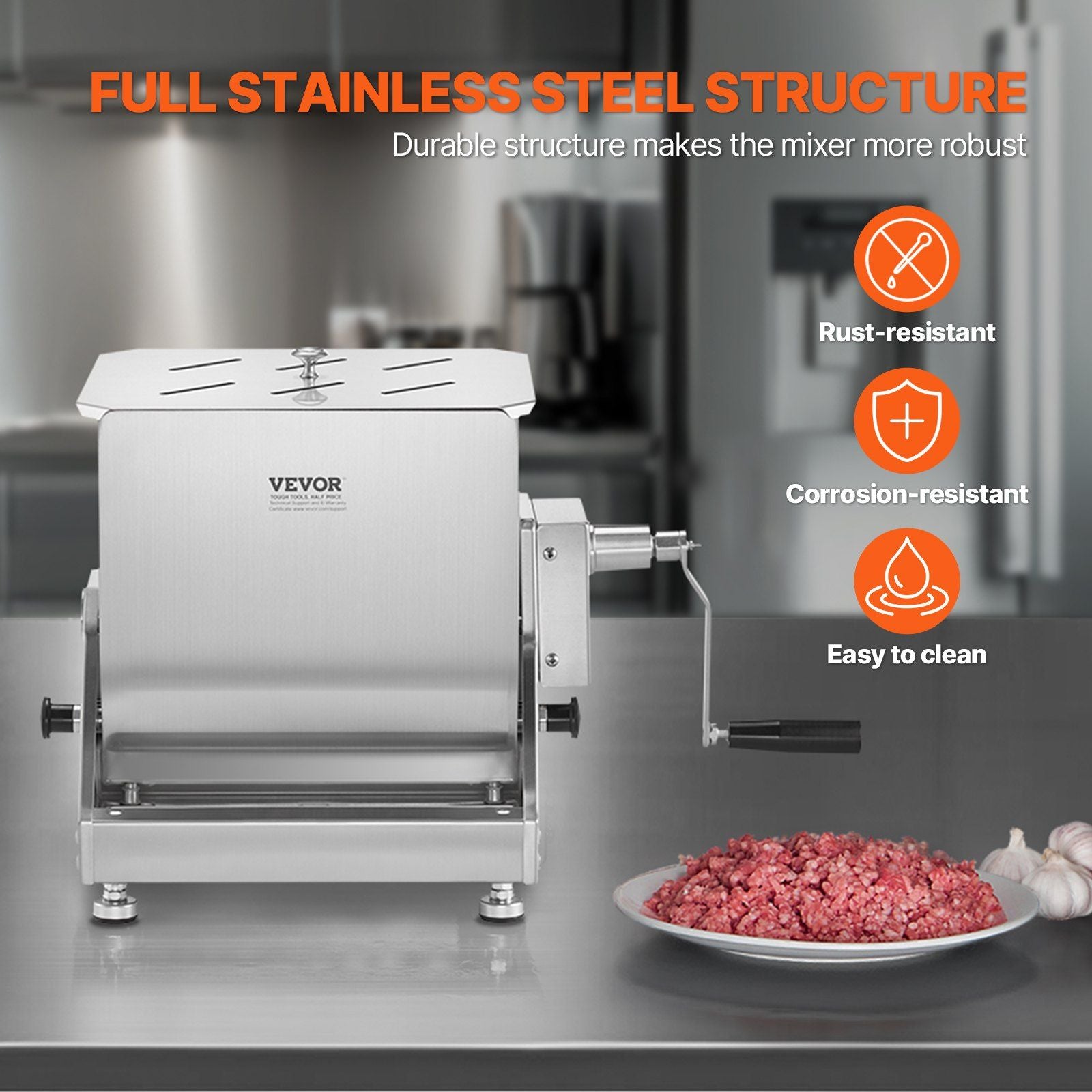Manual Meat Mixer, 30L Tilt Tank Meat Processing Equipment(Mixing Max 30LBS for Meat), Stainless Steel Meat Mixer, Sausage Mixer Machine with Lid Handle Gear Reducer, Ground Beef Hand Mixer