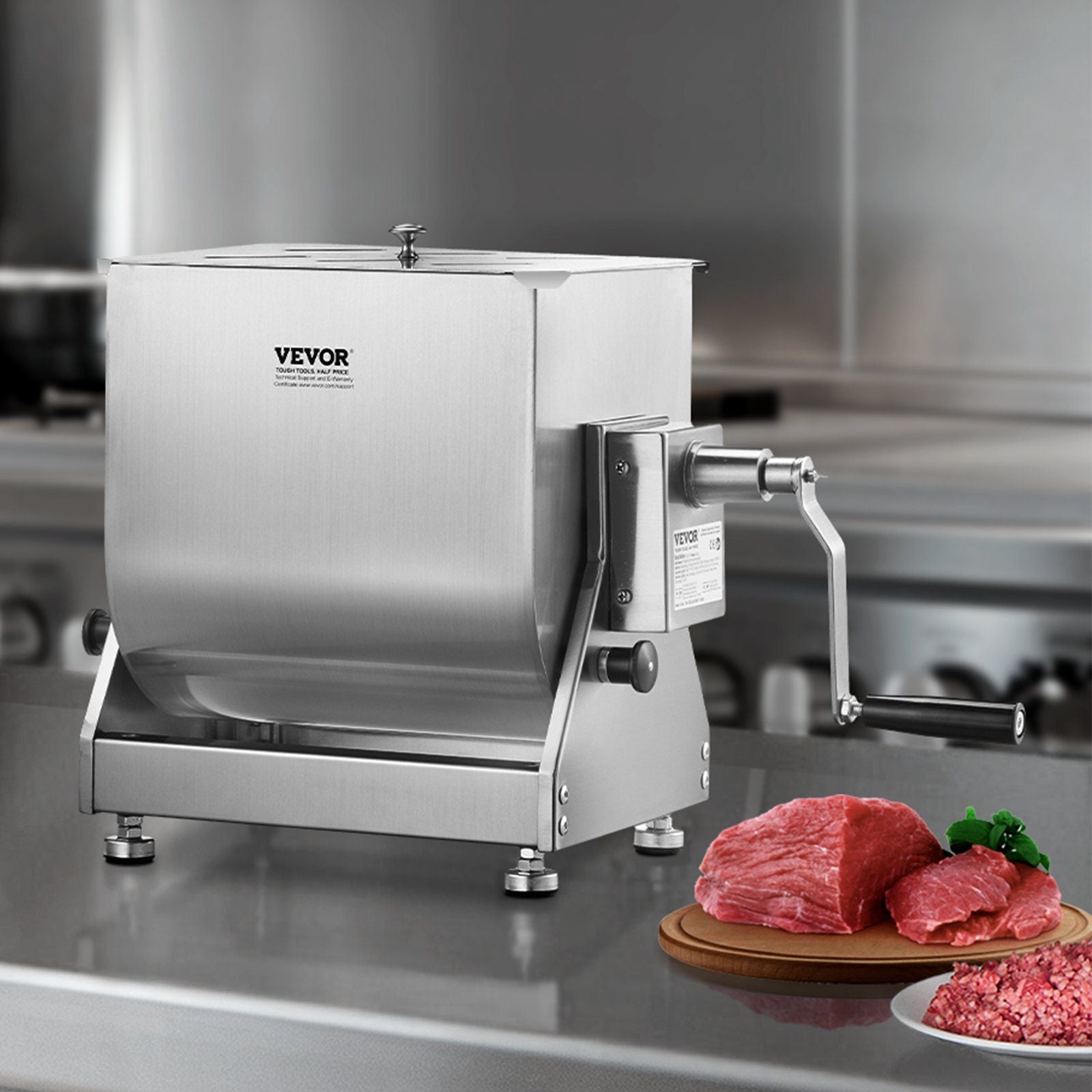 Manual Meat Mixer, 30L Tilt Tank Meat Processing Equipment(Mixing Max 30LBS for Meat), Stainless Steel Meat Mixer, Sausage Mixer Machine with Lid Handle Gear Reducer, Ground Beef Hand Mixer