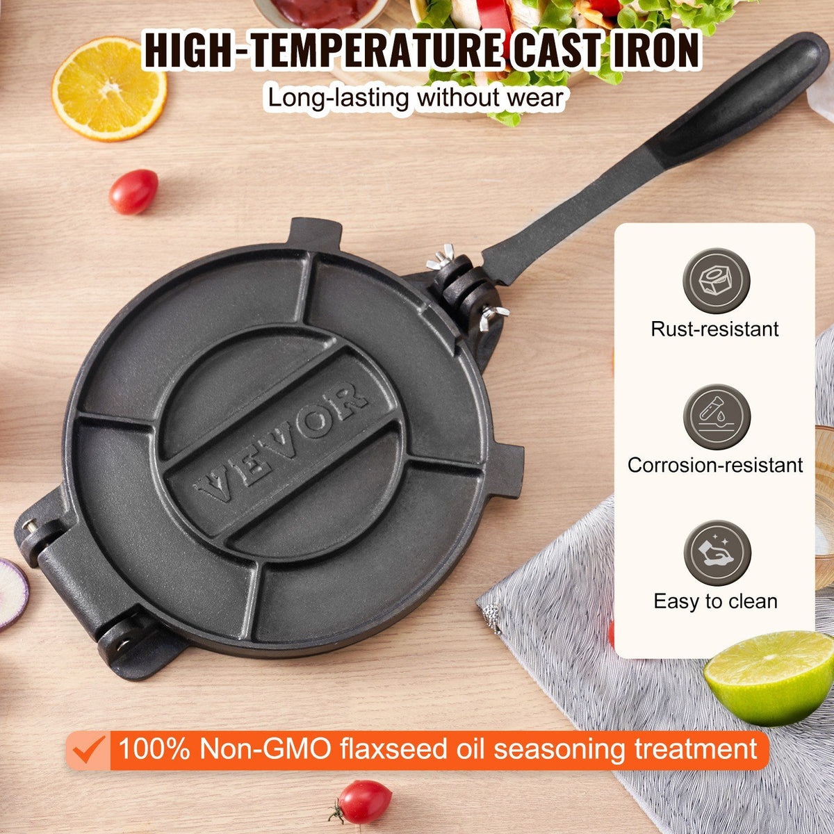 Tortilla Press, 250mm Tortilla and Roti Maker, Cast Iron Heavy Duty Tortilladora Press, Pre-Seasoned Pataconera Maker with 100 Pcs Parchment Paper, Dough Maker for Flour Tortilla, Tawa, Silver
