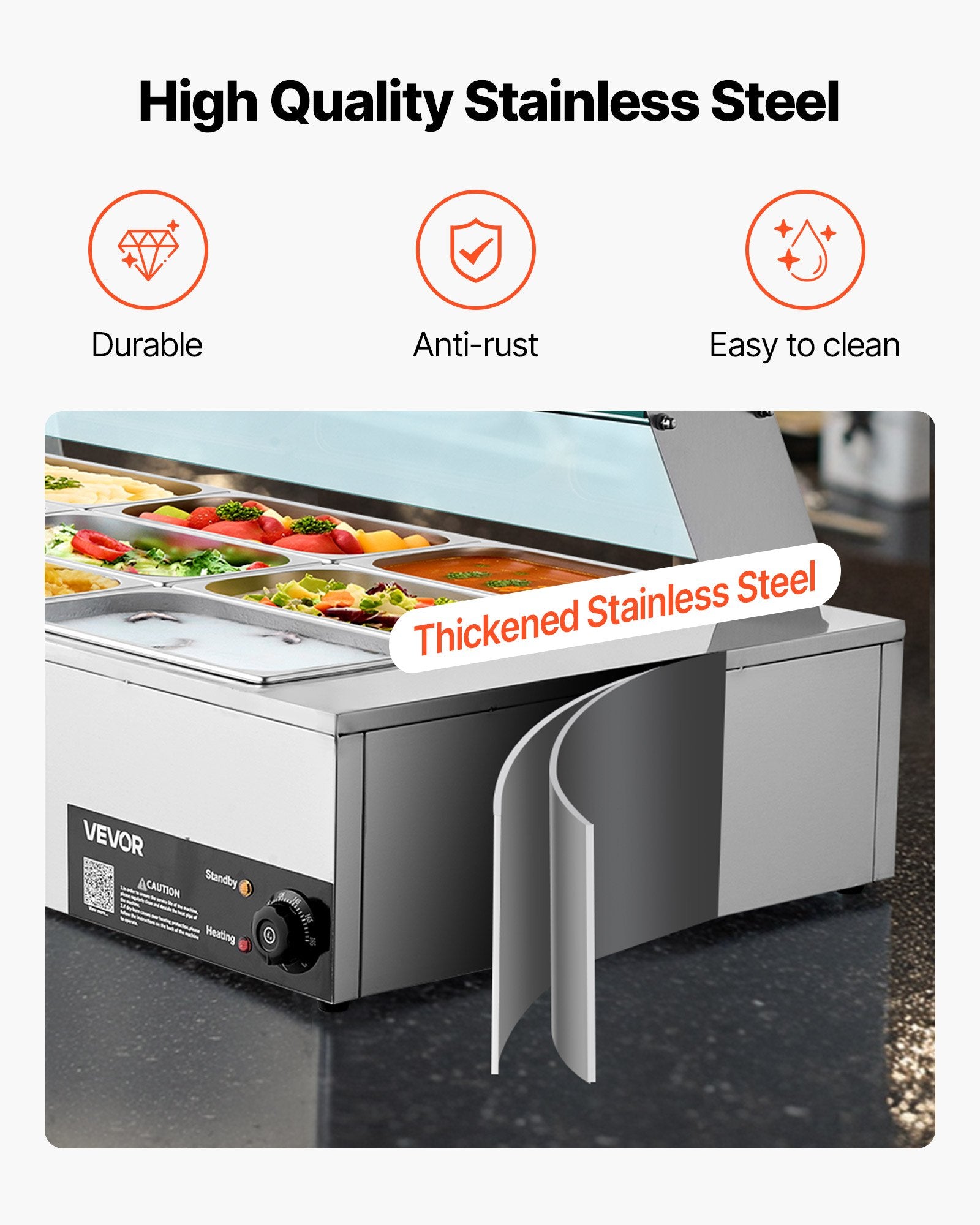 VEVOR Commercial Food Warmer, 1500W Electric Stainless Steel Steam Food Warmer with Glass Cover, 9-Pan Countertop Buffet Bain Marie with Soup & Perforated Ladles, for Catering, Restaurant & Party