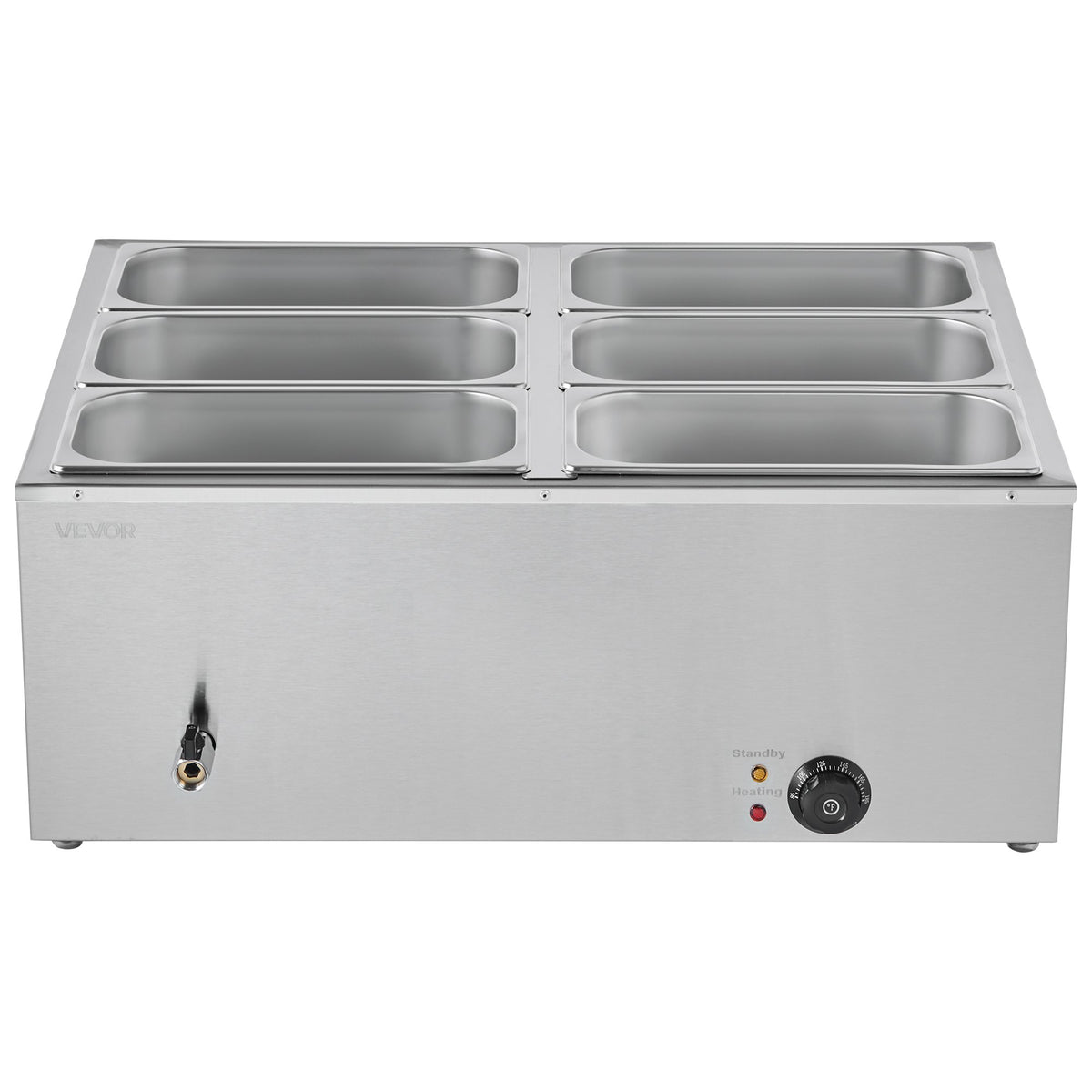 VEVOR Commercial Food Warmer, 1500W Electric Stainless Steel Steam Food Warmer with Lid, 6-Pan Fast Heating Countertop Buffet Bain Marie with Soup &amp; Perforated Ladles, for Catering, Restaurant, Party