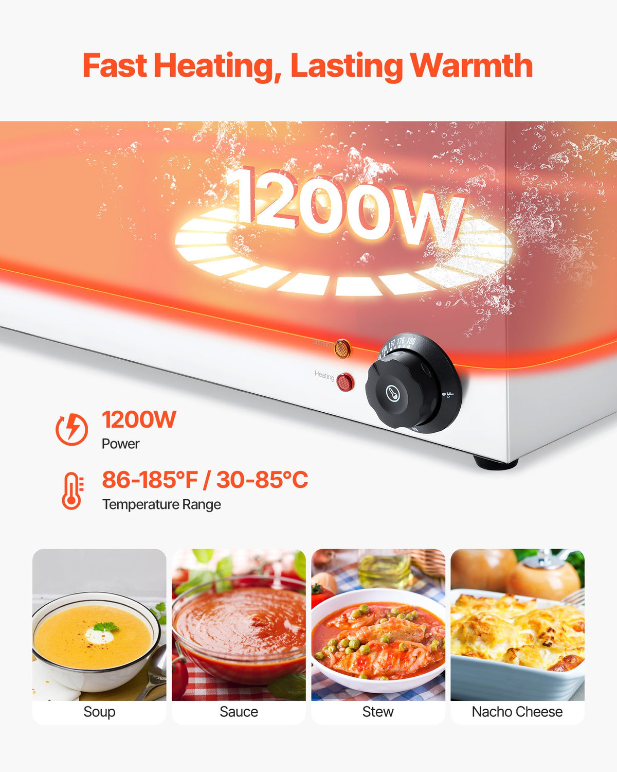 VEVOR Commercial Food Warmer, 6-Pan Electric Steam Table, 1200W Professional Countertop Stainless Steel Buffet Bain Marie with 30-85°C Temp Control for Catering, Buffet, Parties, Restaurants