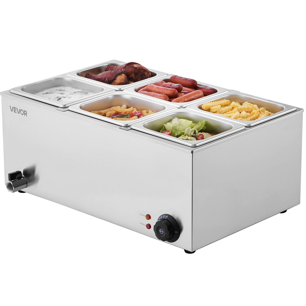 VEVOR Commercial Food Warmer, 6-Pan Electric Steam Table, 1200W Professional Countertop Stainless Steel Buffet Bain Marie with 30-85°C Temp Control for Catering, Buffet, Parties, Restaurants
