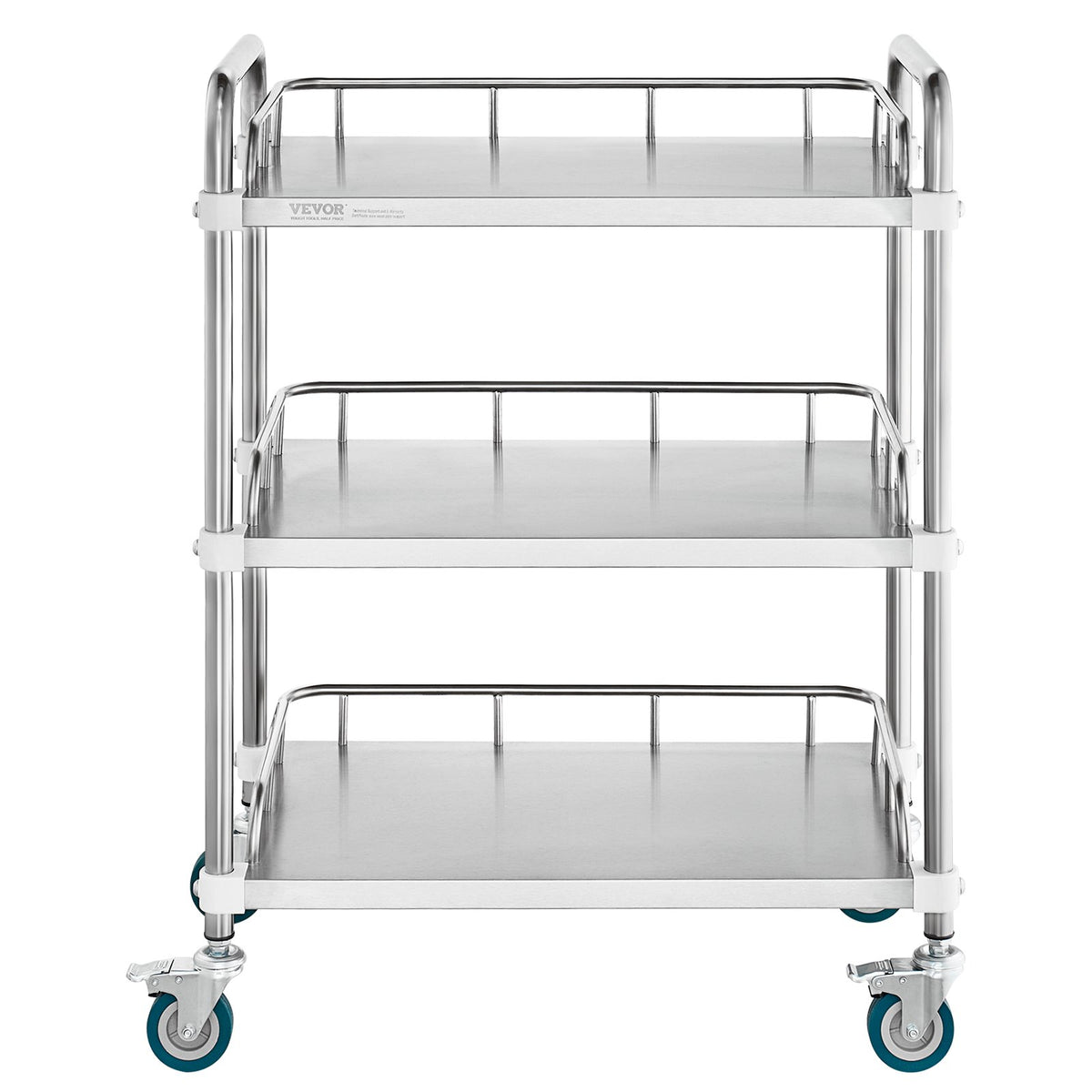 VEVOR Lab Rolling Cart, 3-Shelf Stainless Steel Rolling Cart, Lab Serving Cart with Swivel Casters, Dental Utility Cart for Clinic, Lab,  Hospital, Salon, 26.38"x15.55"x34.13"