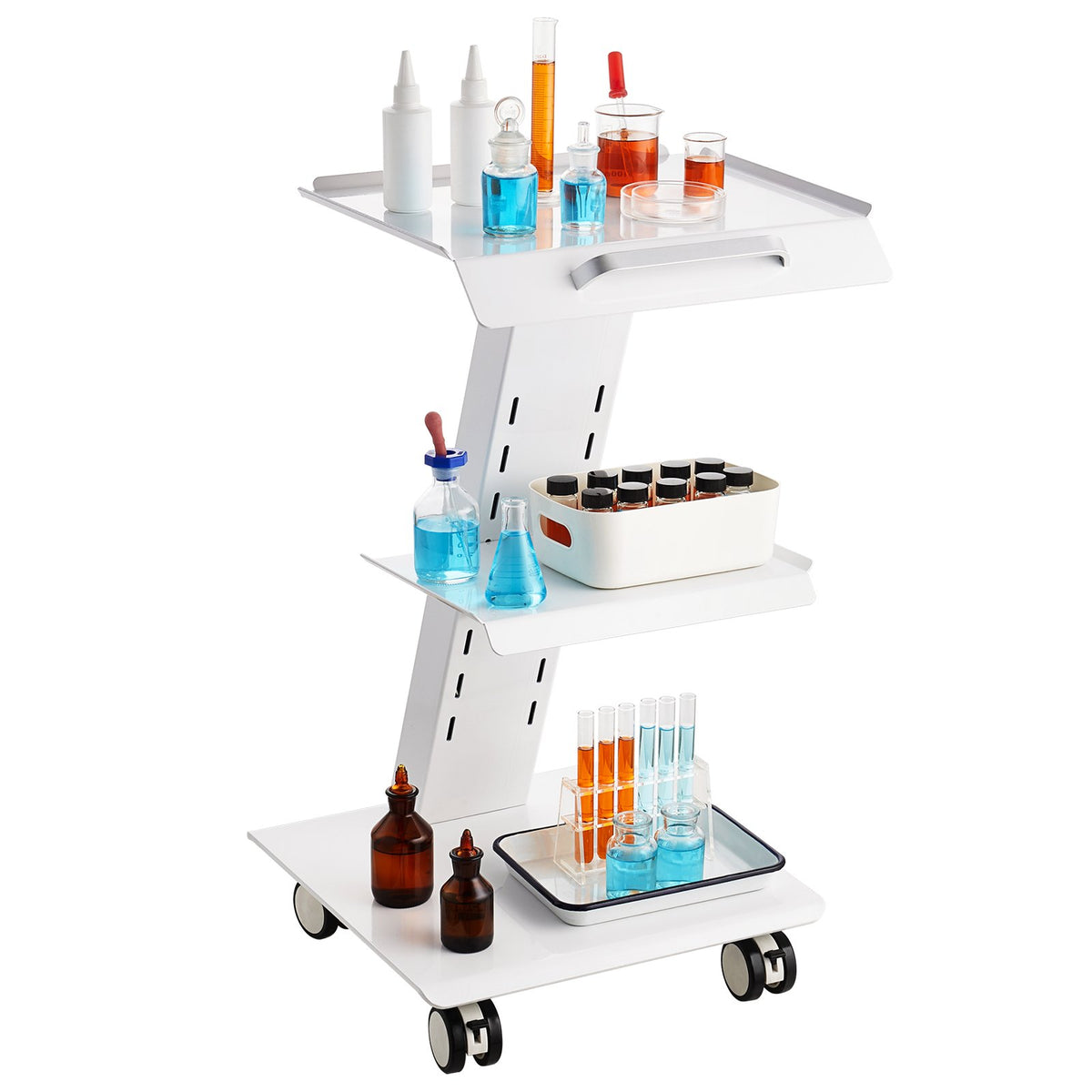 VEVOR Trolley Cart Dental Lab Mobile Rolling Serving Cart 3 Layers with Socket