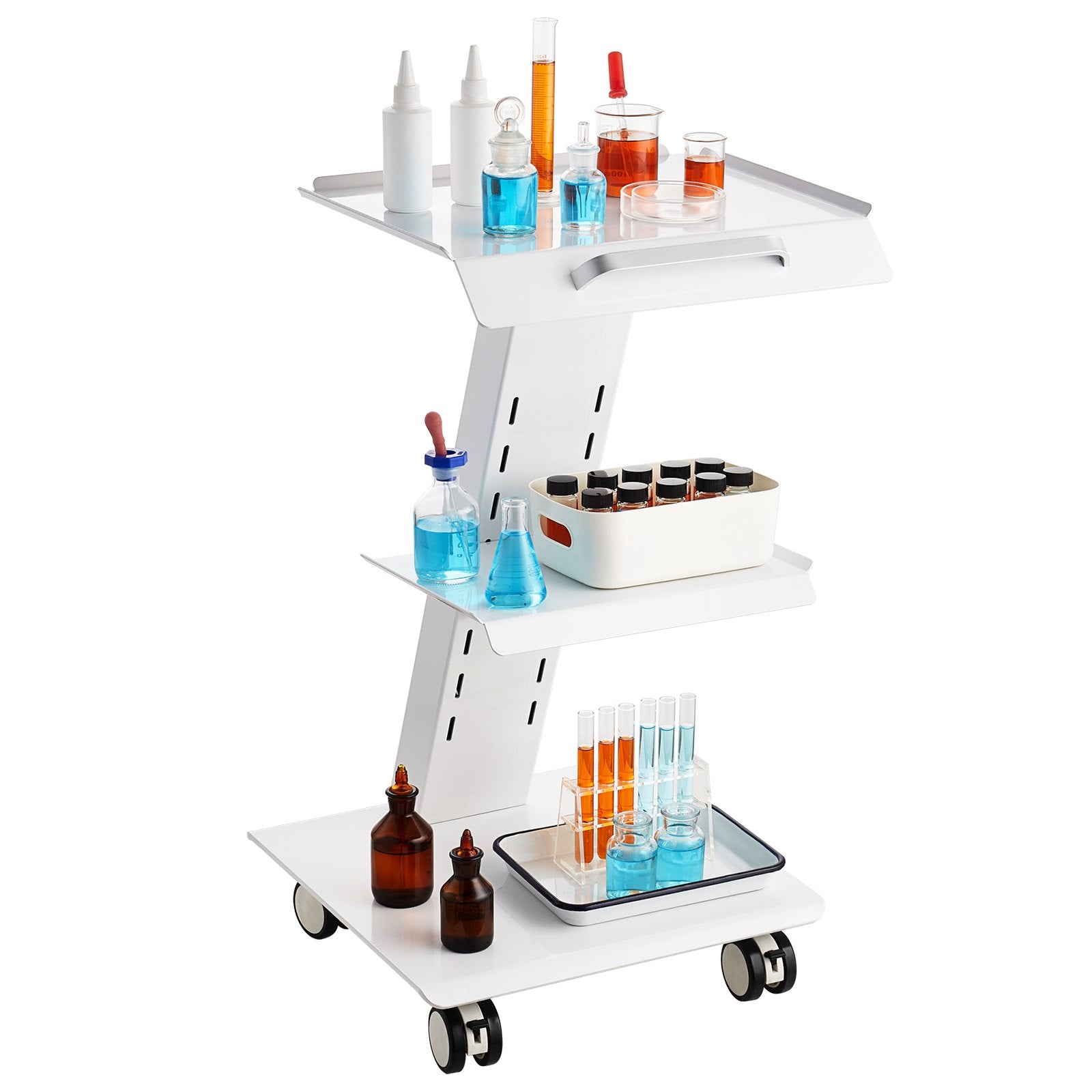 VEVOR Trolley Cart Dental Lab Mobile Rolling Serving Cart 3 Layers with Socket