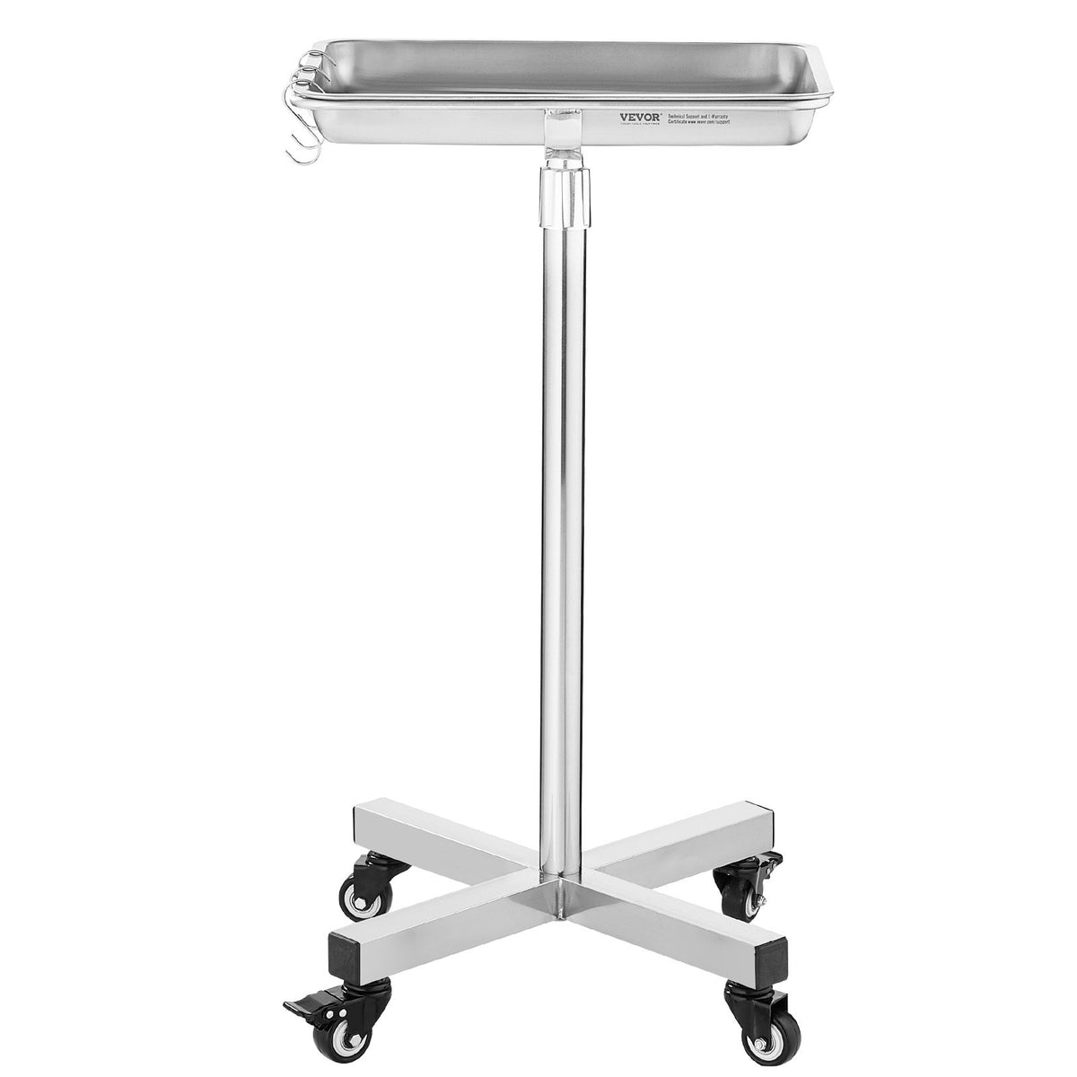 VEVOR Mayo Stand, Stainless Steel Mayo Tray, Load Capacity up to 35 lbs, Adjustable Height 25.2"-39.8", Medical Tray on Wheels with Removable Tray for Spa, Salon, Clinic, Personal Care