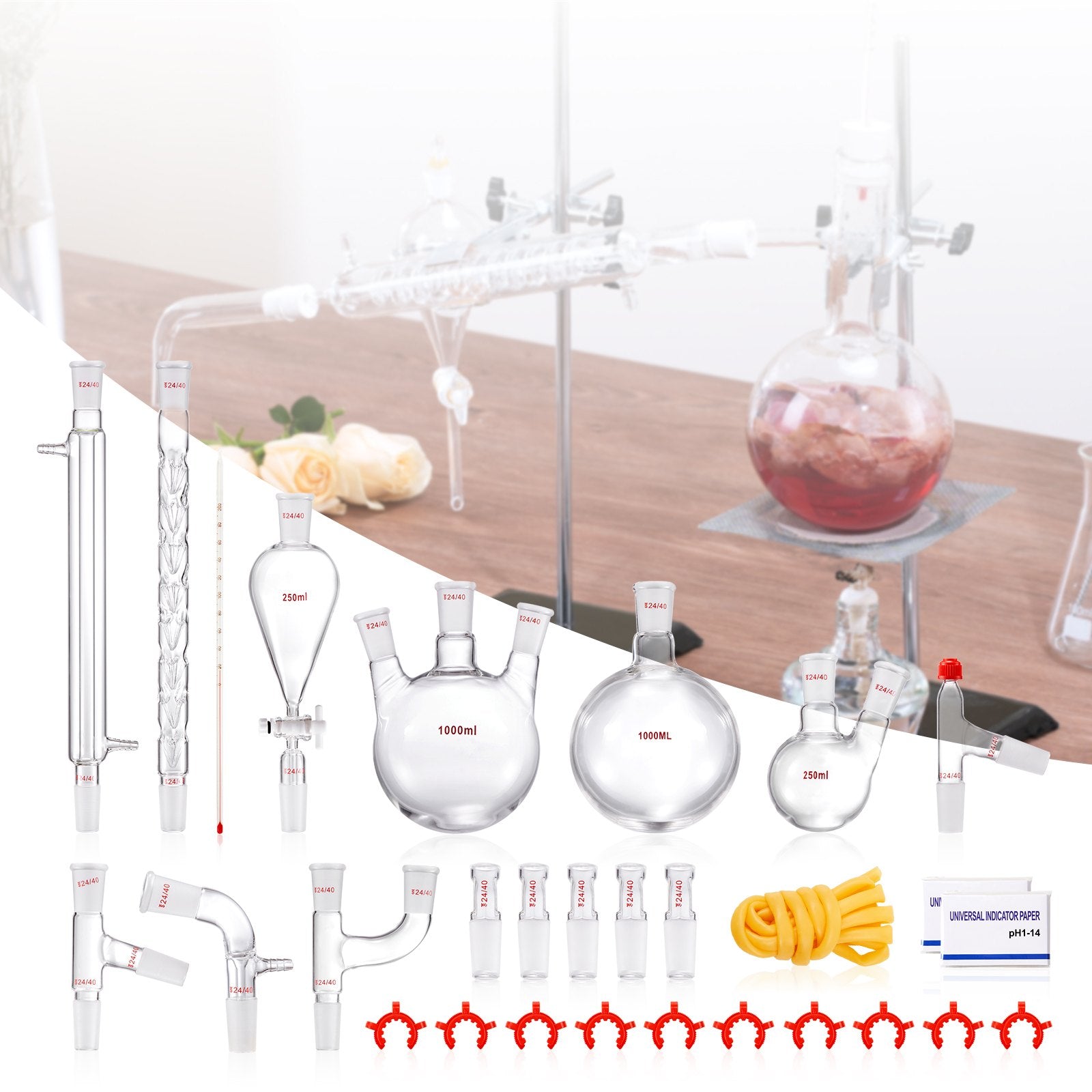 VEVOR Lab Glassware Distillation Kit 1000ml 3.3 Boro 29 pcs Glassware Equipment