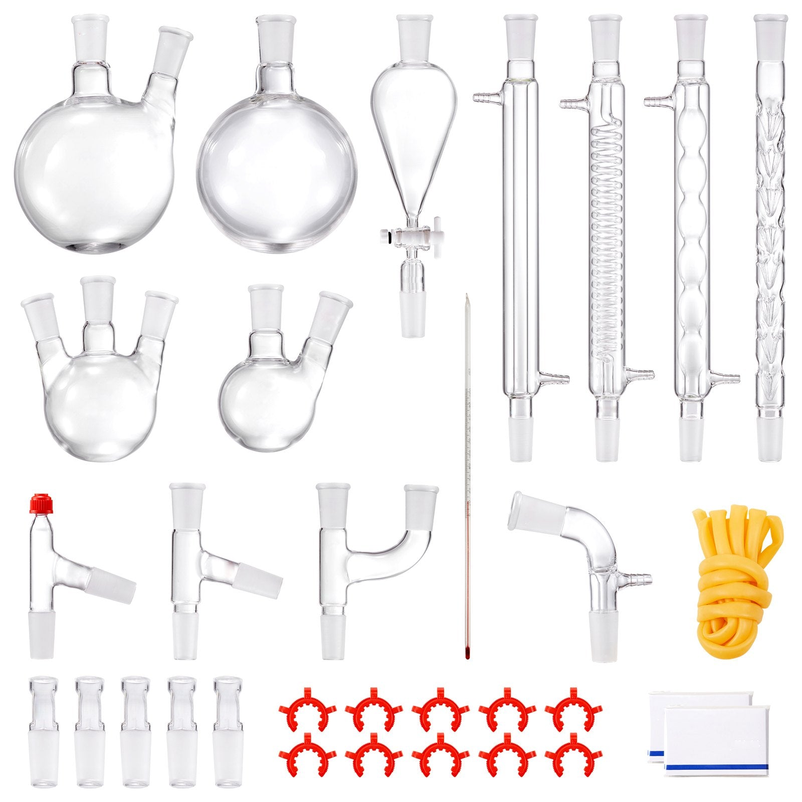 VEVOR Lab Distillation Kit, 3.3 Boro Lab Glassware Distillation Kit with 24, 40 Joint, 1000ml Essential Oil Distillation Apparatus Kit, 32 pcs Set of Glassware Equipment