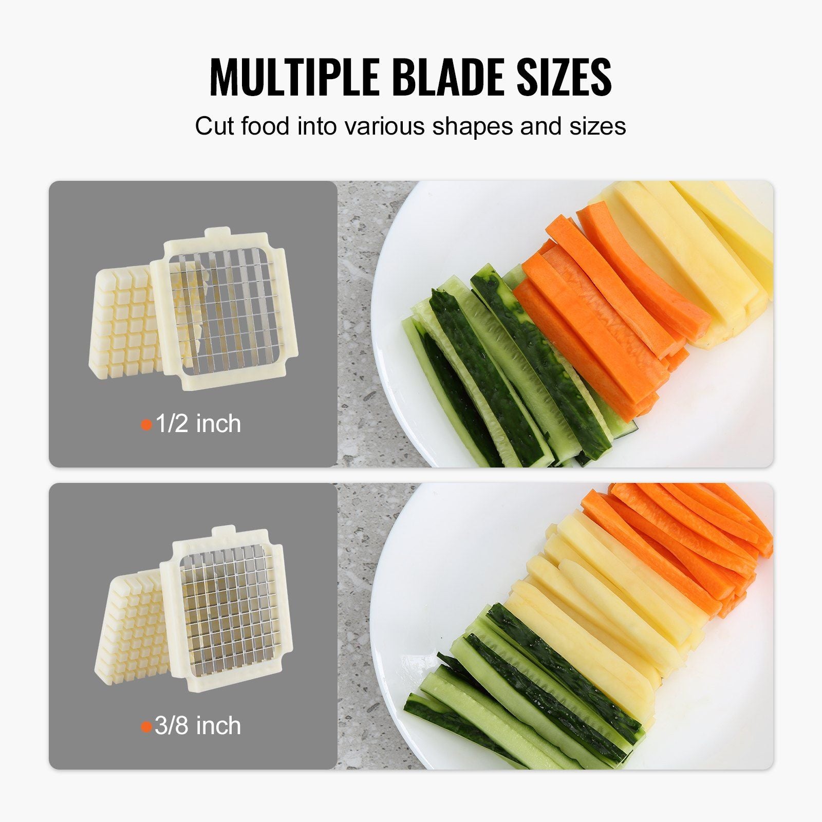 Electric French Fry Cutter, Potato Slicer with 1/2-Inch and 3/8-Inch Stainless Steel Blades, Potato Cutter Chopper w/ Anti-slip Feet, Great for Potato, French Fries, Cucumber, Vegetables, Carrot