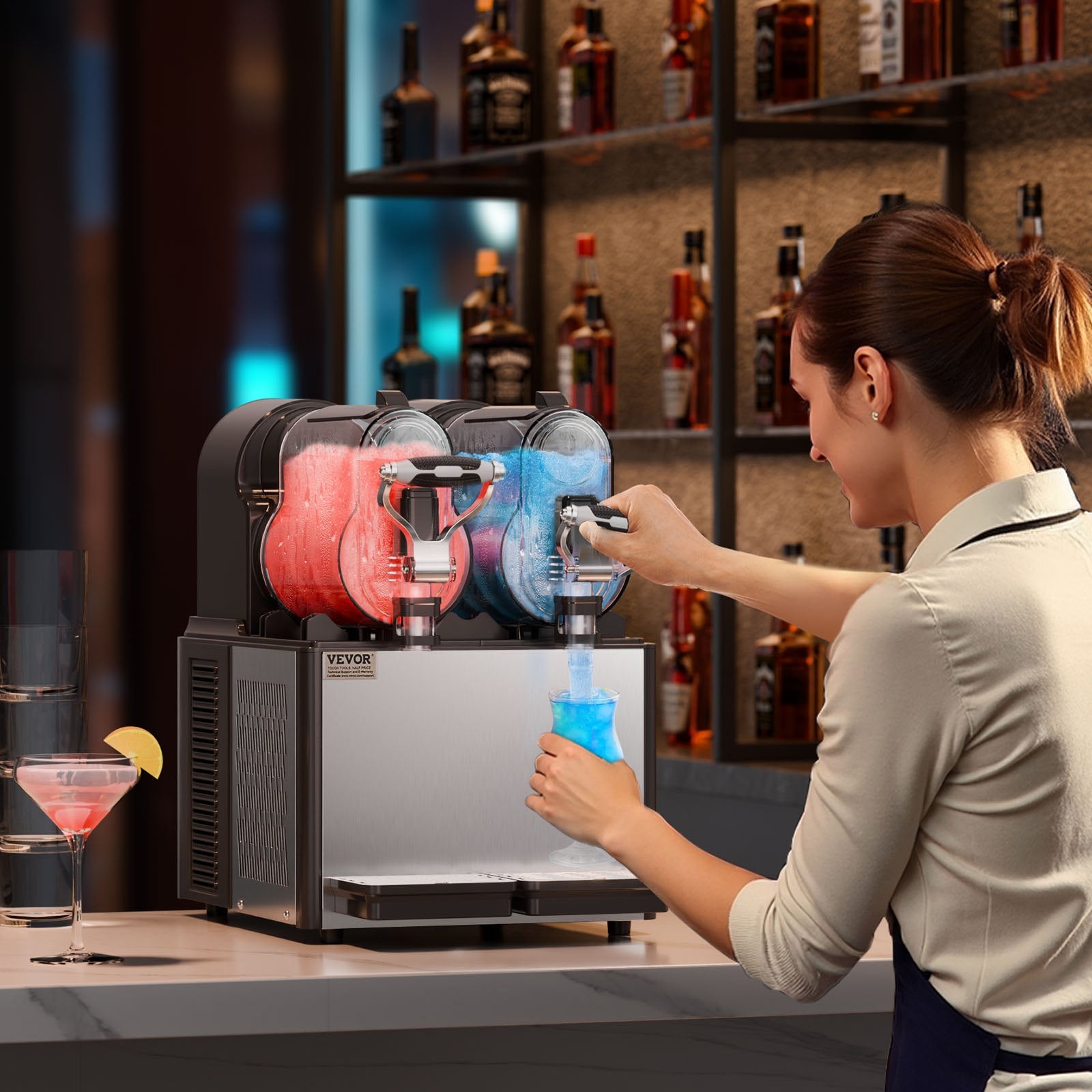 VEVOR 3Lx2 Tank Commercial Slushy Machine Margarita Smoothie Frozen Drink Maker