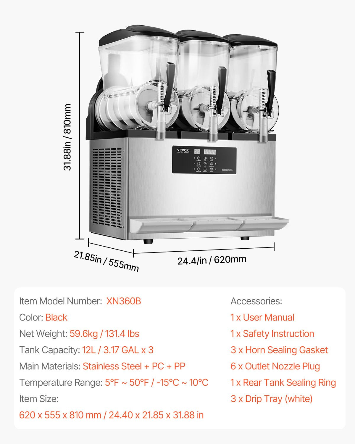 VEVOR 12Lx3 Tank Commercial Slushy Machine Margarita Smoothie Frozen Drink Maker