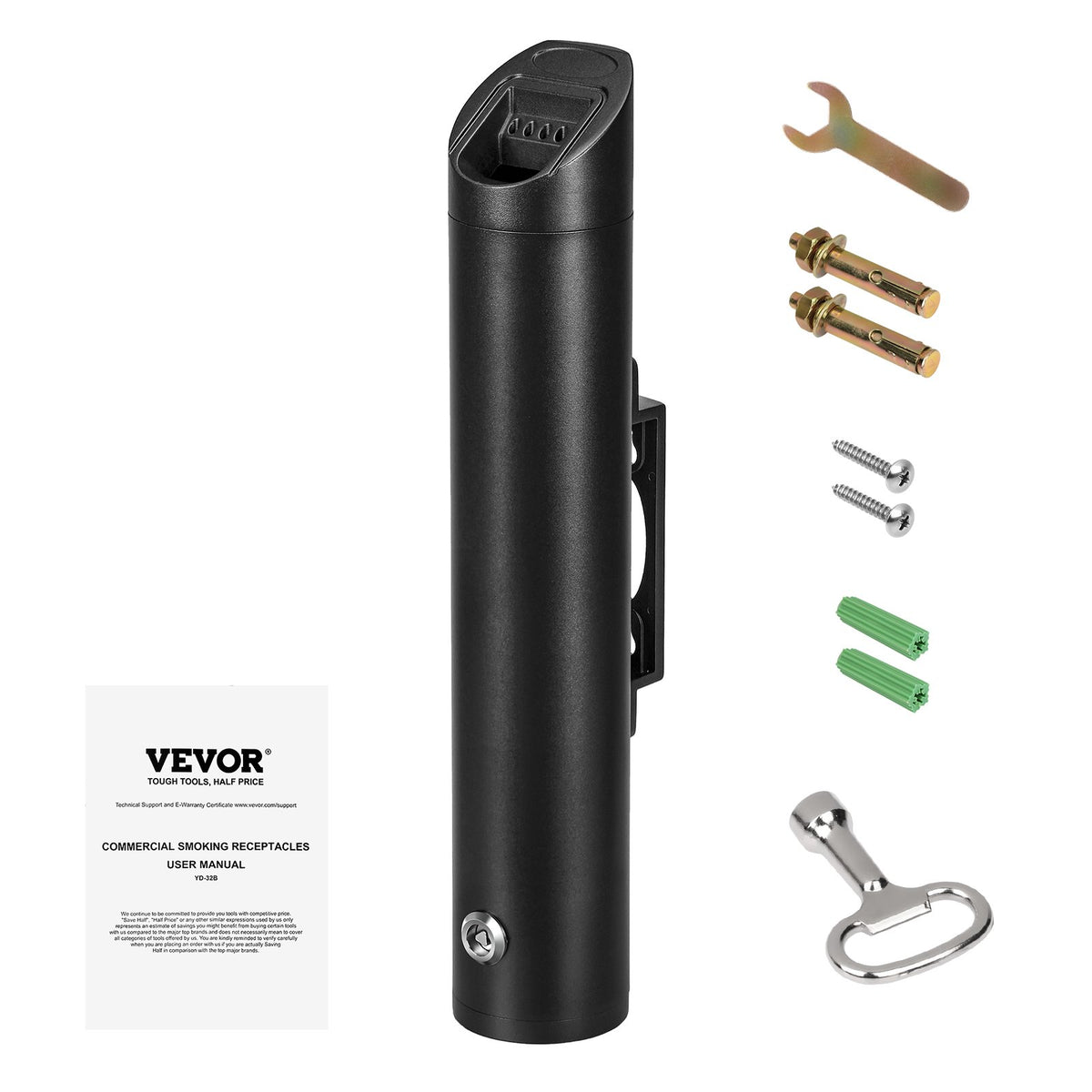 VEVOR Cigarette Butt Receptacle, Stainless Steel Cylinder Cigarette Butt Container, Wall Mounted and Weatherproof Outdoor Cigarette Butt Disposal for Garden, Office, Restaurant, Hotel, Bar, Black