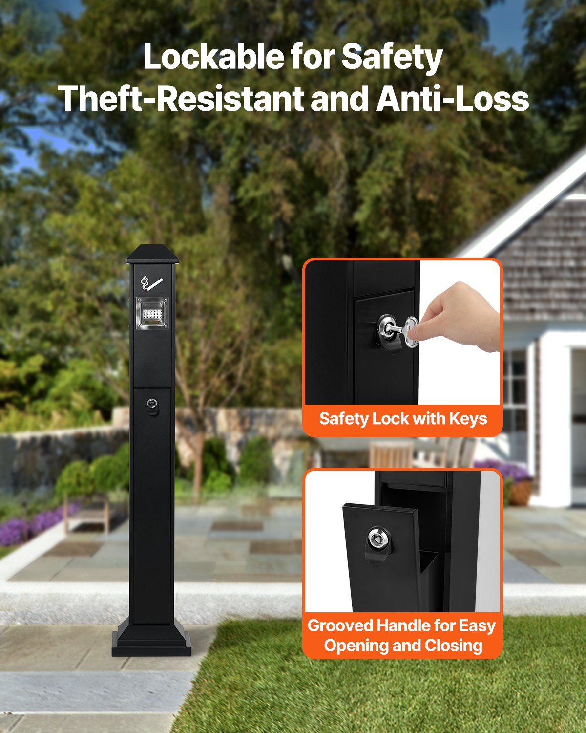 VEVOR Cigarette Butt Receptacle, Weatherproof Cigarette Butt Container with 4 Disposal Openings  & Top Cover, Freestanding Outdoor Cigarette Butt Disposal for Garden, Office, Restaurant, Hotel, Black