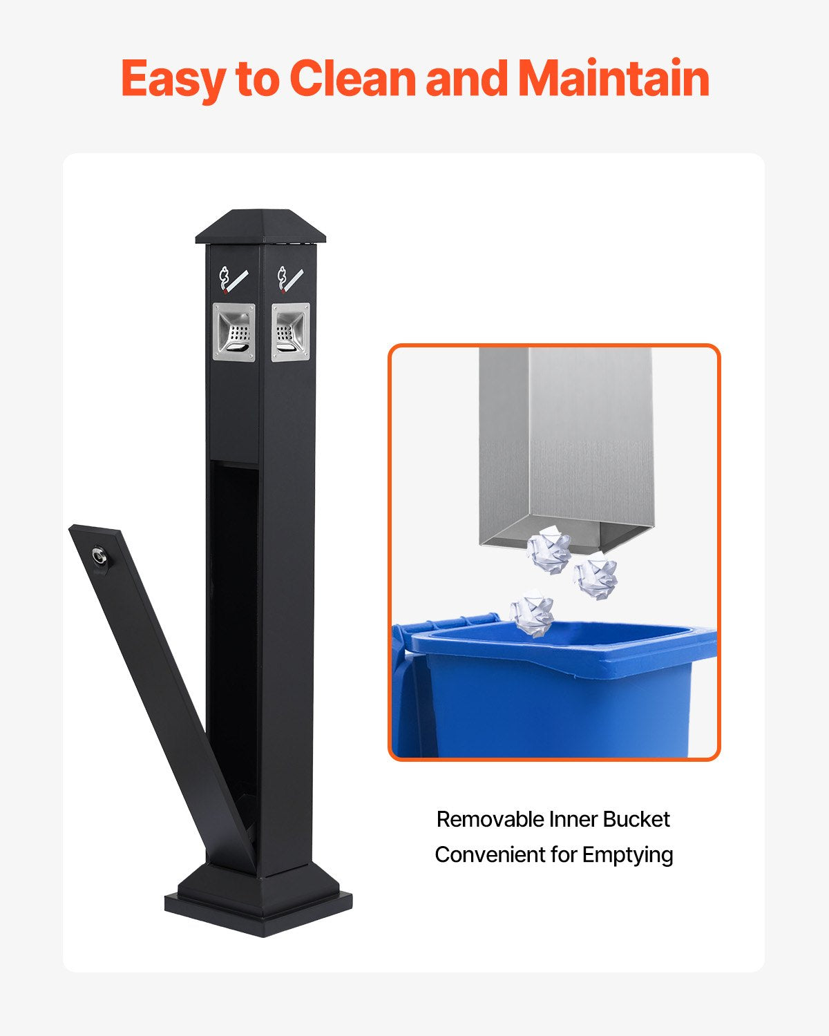 VEVOR Cigarette Butt Receptacle, Weatherproof Cigarette Butt Container with 4 Disposal Openings  & Top Cover, Freestanding Outdoor Cigarette Butt Disposal for Garden, Office, Restaurant, Hotel, Black