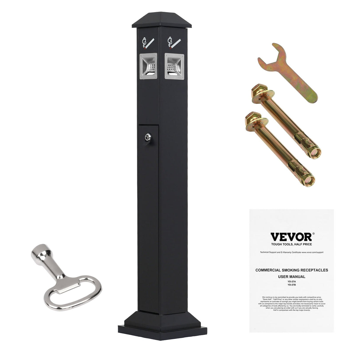 VEVOR Cigarette Butt Receptacle, Weatherproof Cigarette Butt Container with 4 Disposal Openings  & Top Cover, Freestanding Outdoor Cigarette Butt Disposal for Garden, Office, Restaurant, Hotel, Black