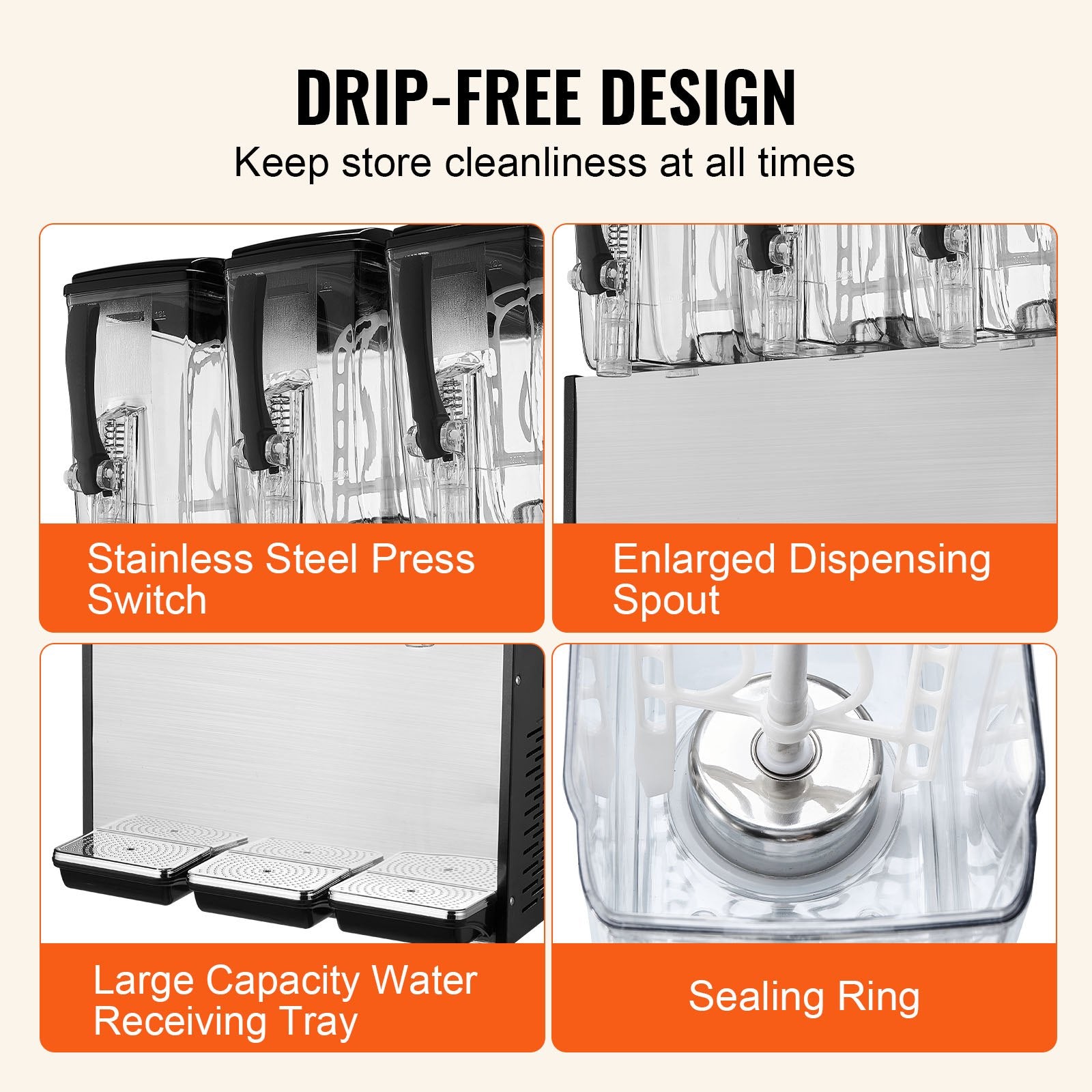 VEVOR Commercial Beverage Dispenser, 3 Tanks 12 L Per Tank Juice Dispenser, 370W Stainless Steel Ice Tea Drink Machine with 7℃-12℃ Cooling Temperature, for Cold Drink Restaurant Bar Party