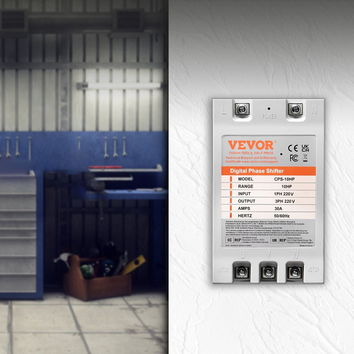 3 Phase Converter - 10HP 30A 220V Single Phase to 3 Phase Converter, Digital Phase Shifter for Residential and Light Commercial Use, 220V Input/Output (One Converter for One Motor Only)