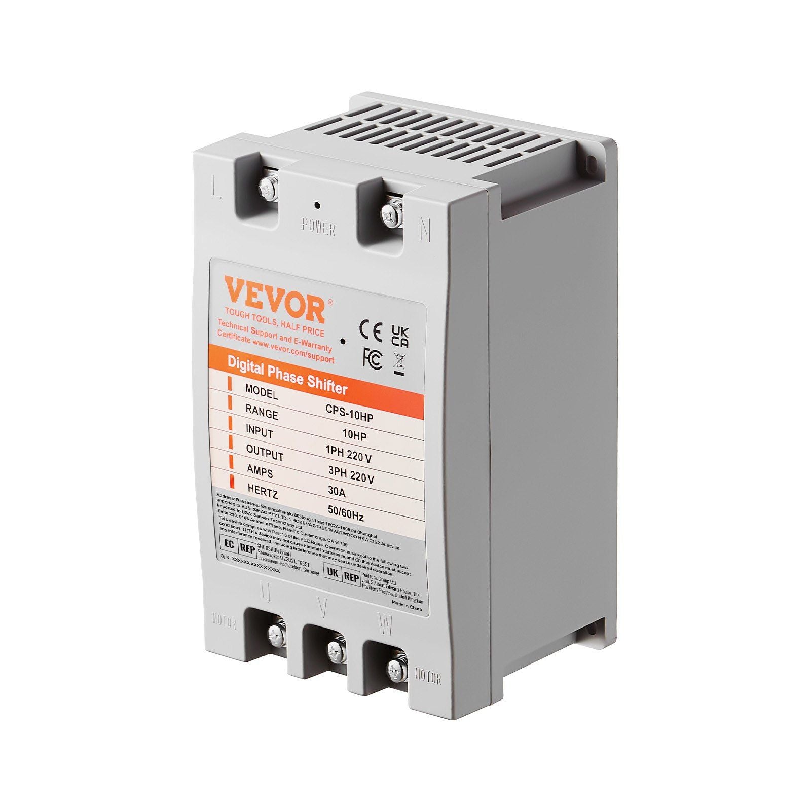 3 Phase Converter - 10HP 30A 220V Single Phase to 3 Phase Converter, Digital Phase Shifter for Residential and Light Commercial Use, 220V Input/Output (One Converter for One Motor Only)