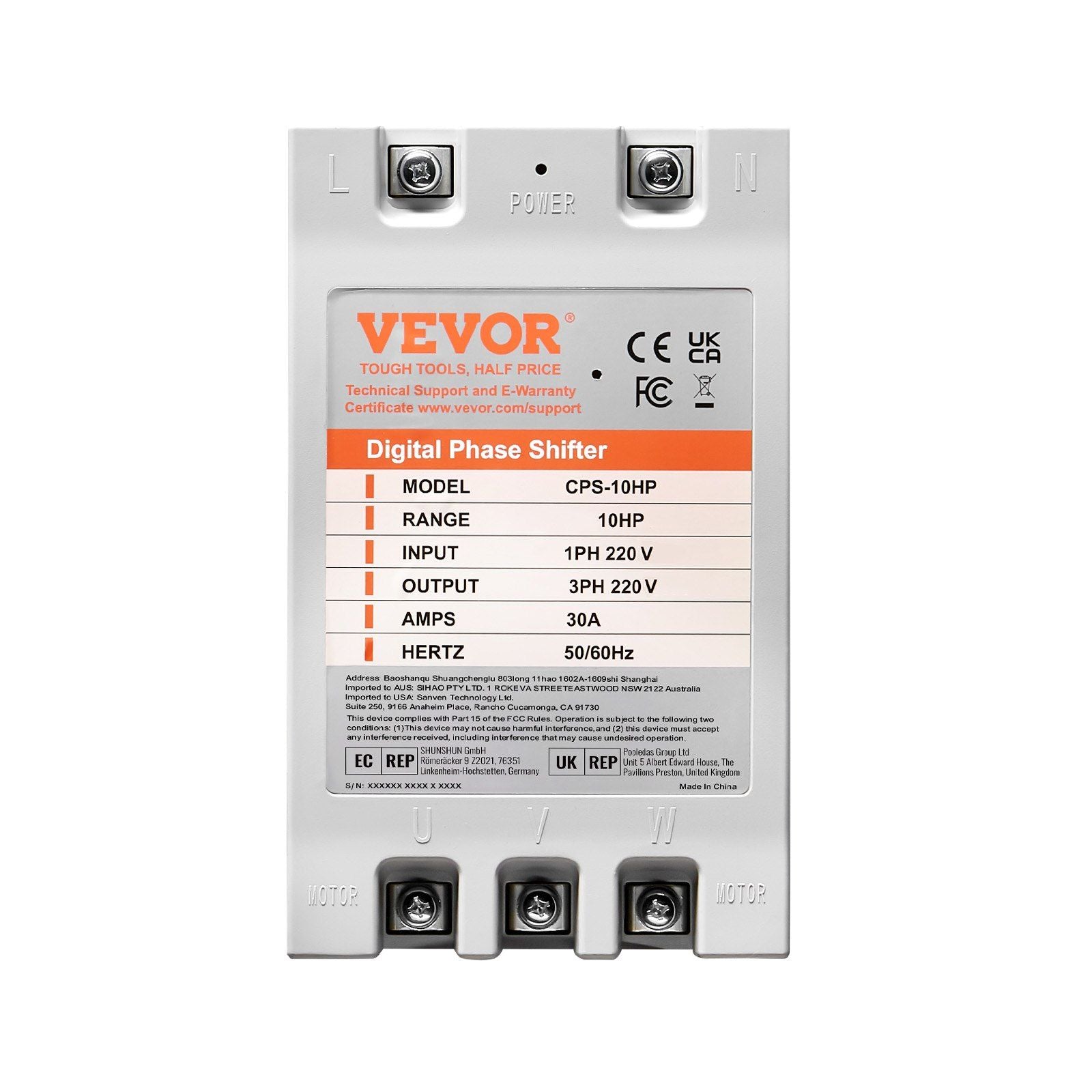 3 Phase Converter - 10HP 30A 220V Single Phase to 3 Phase Converter, Digital Phase Shifter for Residential and Light Commercial Use, 220V Input/Output (One Converter for One Motor Only)