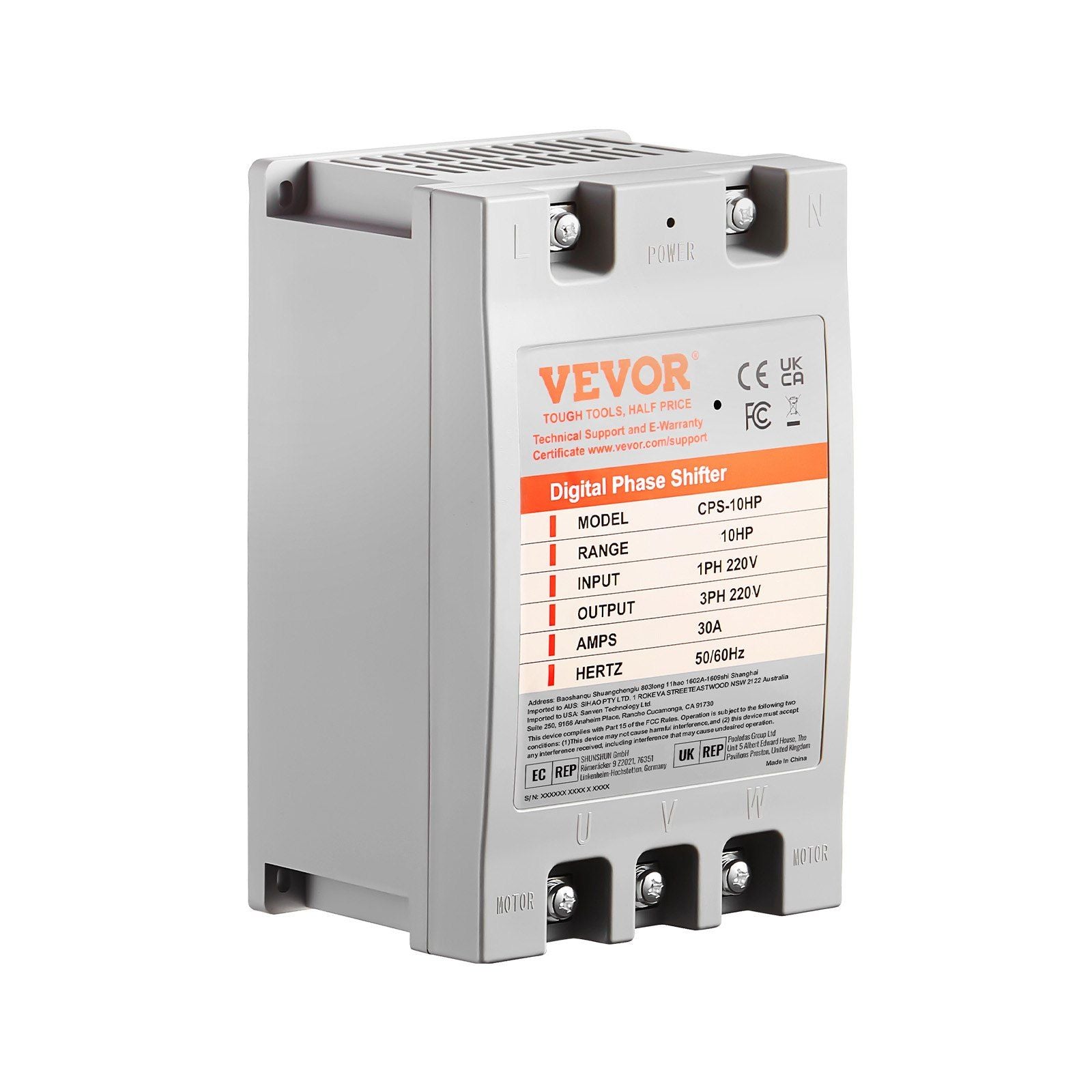 3 Phase Converter - 10HP 30A 220V Single Phase to 3 Phase Converter, Digital Phase Shifter for Residential and Light Commercial Use, 220V Input/Output (One Converter for One Motor Only)