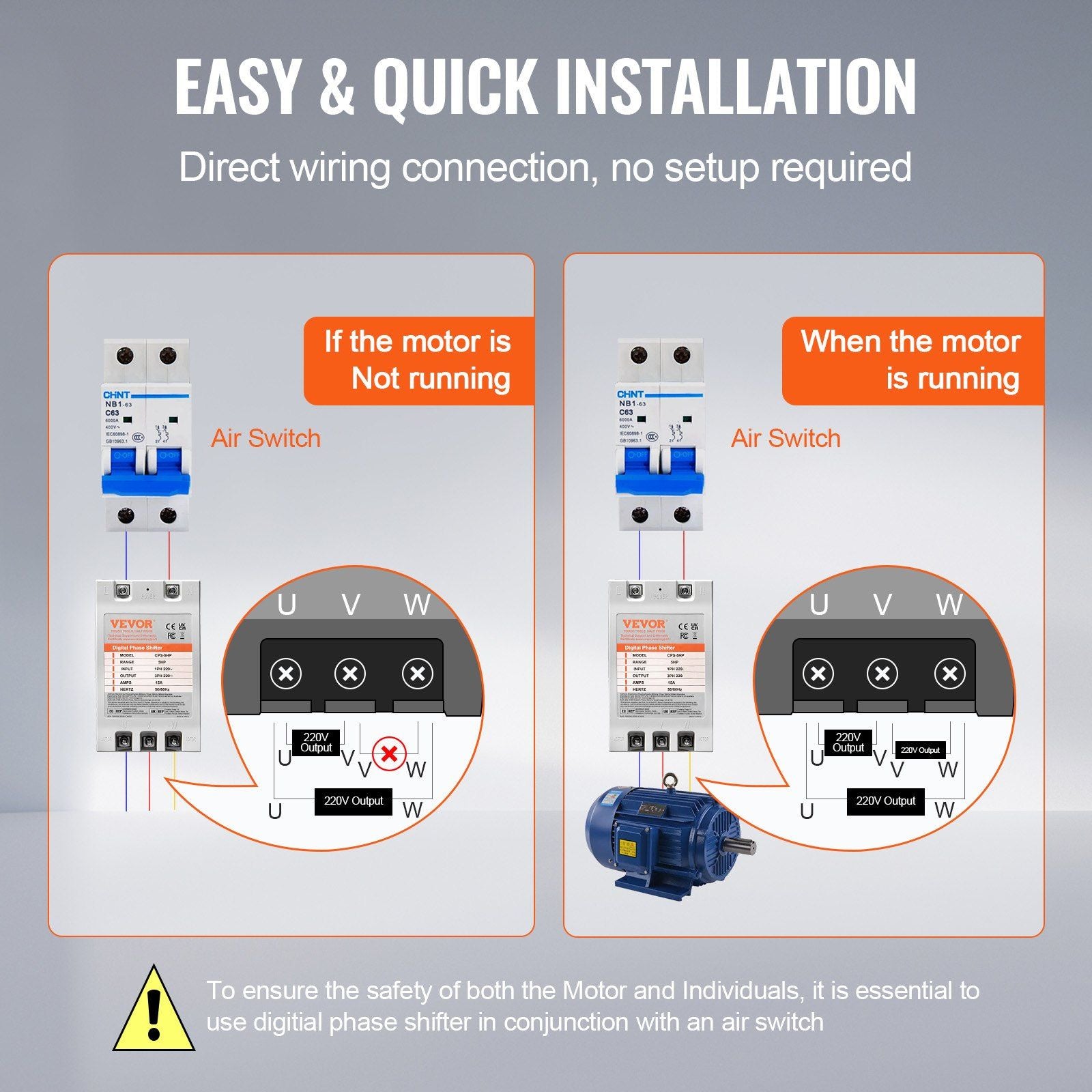 3 Phase Converter - 5HP 15A 220V Single Phase to 3 Phase Converter, Digital Phase Shifter for Residential and Light Commercial Use, 220V Input/Output (One Converter for One Motor Only)