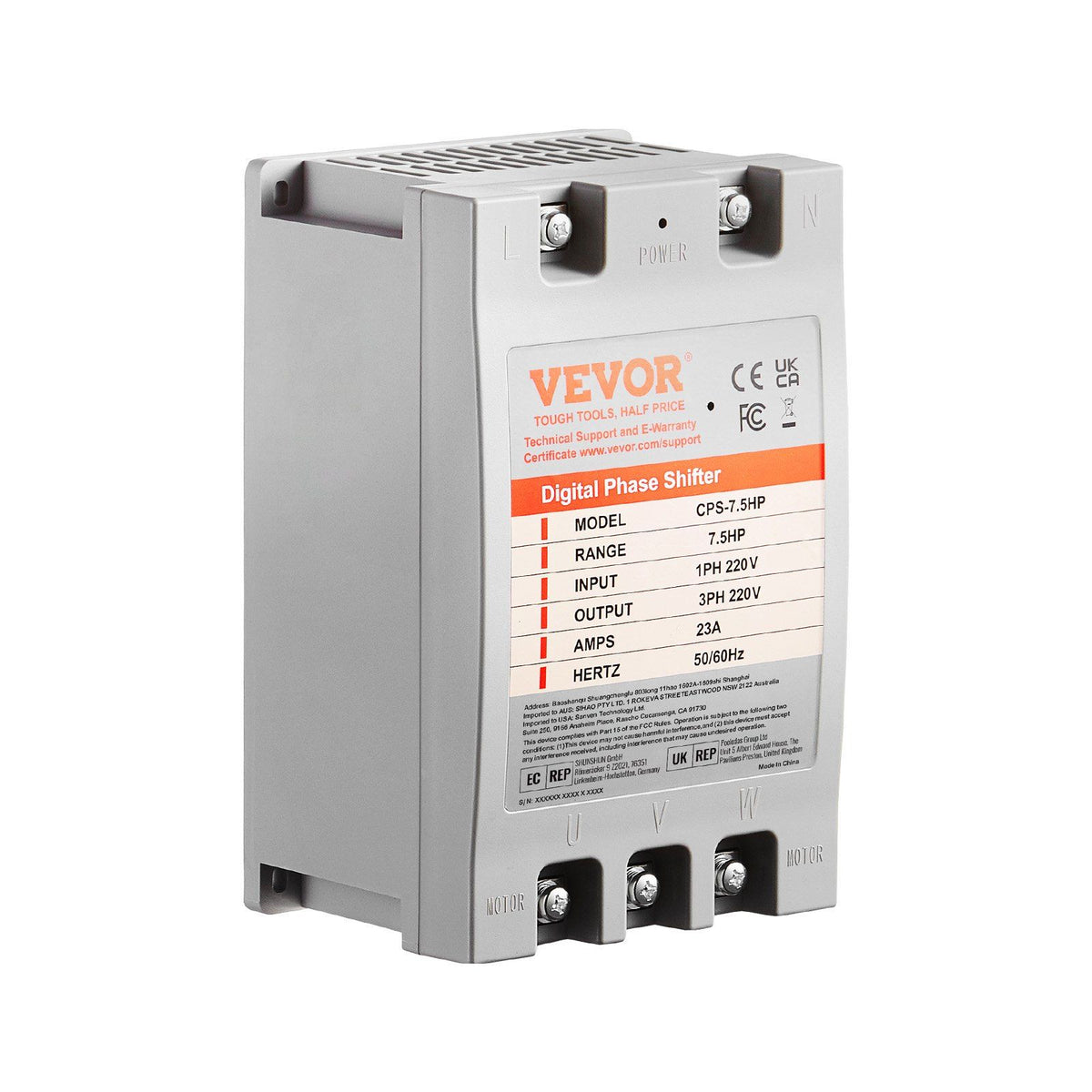 3 Phase Converter- 7.5HP 23A 220V Single Phase to 3 Phase Converter, Digital Phase Shifter for Residential &amp; Light Commercial Use, 220V Input/Output (One DPS Must Be Used on One Motor Only)