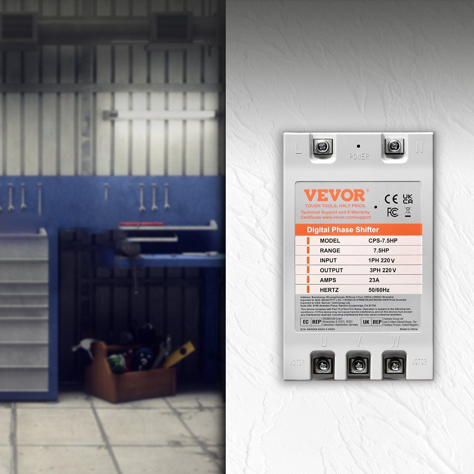 3 Phase Converter- 7.5HP 23A 220V Single Phase to 3 Phase Converter, Digital Phase Shifter for Residential & Light Commercial Use, 220V Input/Output (One DPS Must Be Used on One Motor Only)