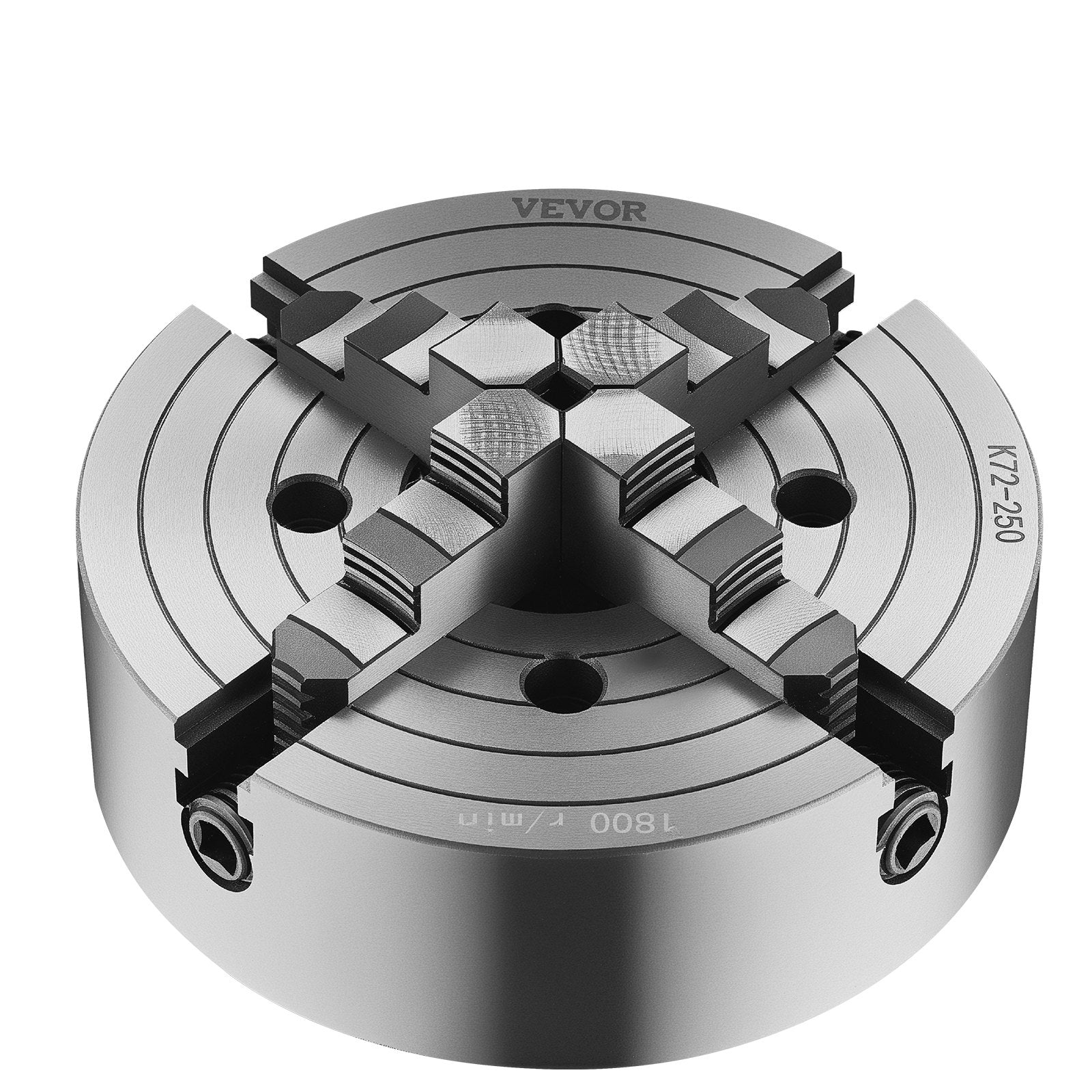 VEVOR 4-Jaw Lathe Chuck, 10 in (250 mm), Lathe Chuck, 0.6-9.84 in (15-250 mm) Clamping Range with T-key Fixing Screws Reversible Jaws, HT300 Cast Iron Material, Internal External for Wood Metal Lathe