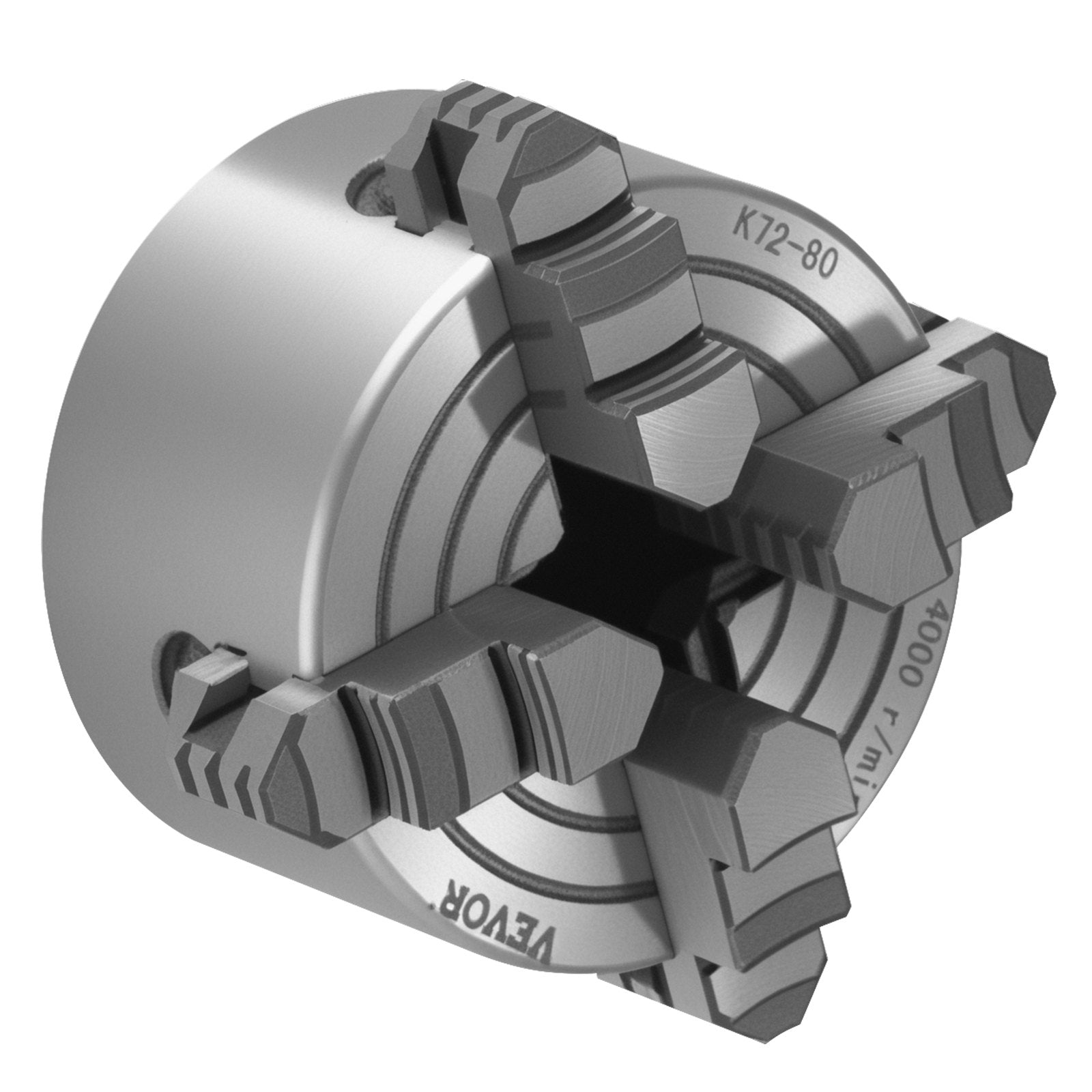 VEVOR 4-Jaw Lathe Chuck, 3 Inch (80 mm), 4-Jaw Chuck, 0.1-3.15 in (5-80 mm) Clamping Range with T-key Fixing Screws Reversible Jaws, HT300 Material, Internal External for Wood Metal Lathe