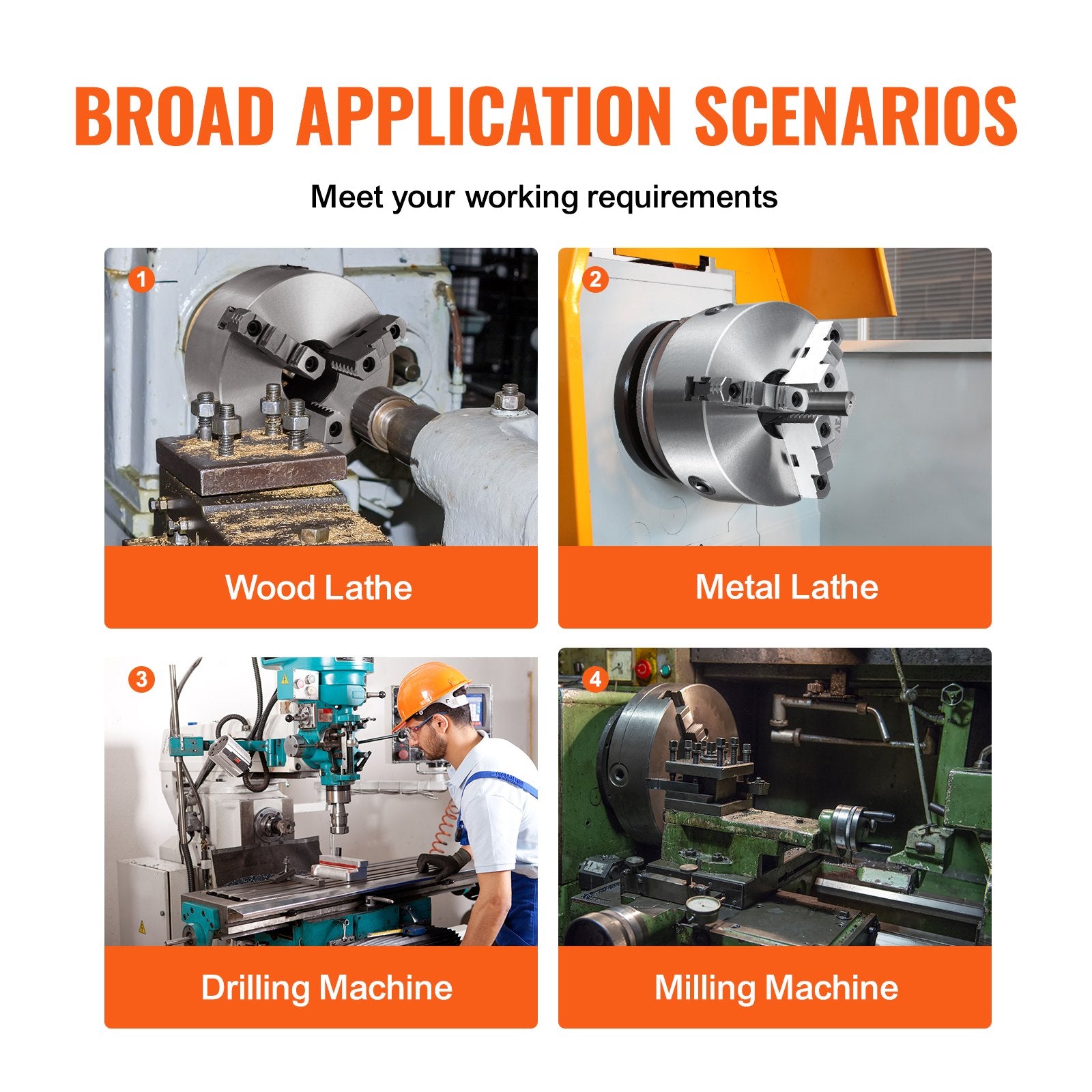 VEVOR 3-Jaw Lathe Chuck, 200 mm, Self-Centering Lathe Chuck, 4-200 mm Clamping Range with T-key Fixing Screws Hexagon Wrench, for Lathe 3D Printer Machining Center Milling Drilling Machine