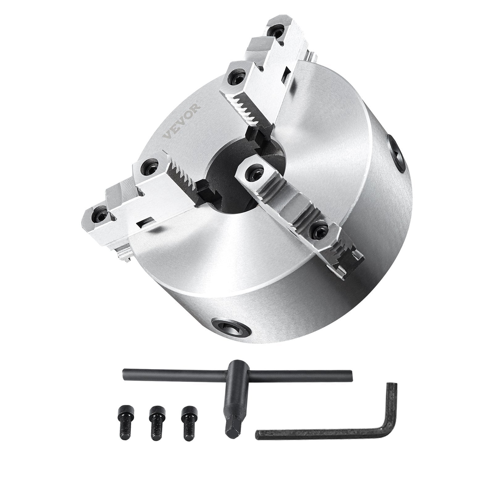 VEVOR 3-Jaw Lathe Chuck, 200 mm, Self-Centering Lathe Chuck, 4-200 mm Clamping Range with T-key Fixing Screws Hexagon Wrench, for Lathe 3D Printer Machining Center Milling Drilling Machine