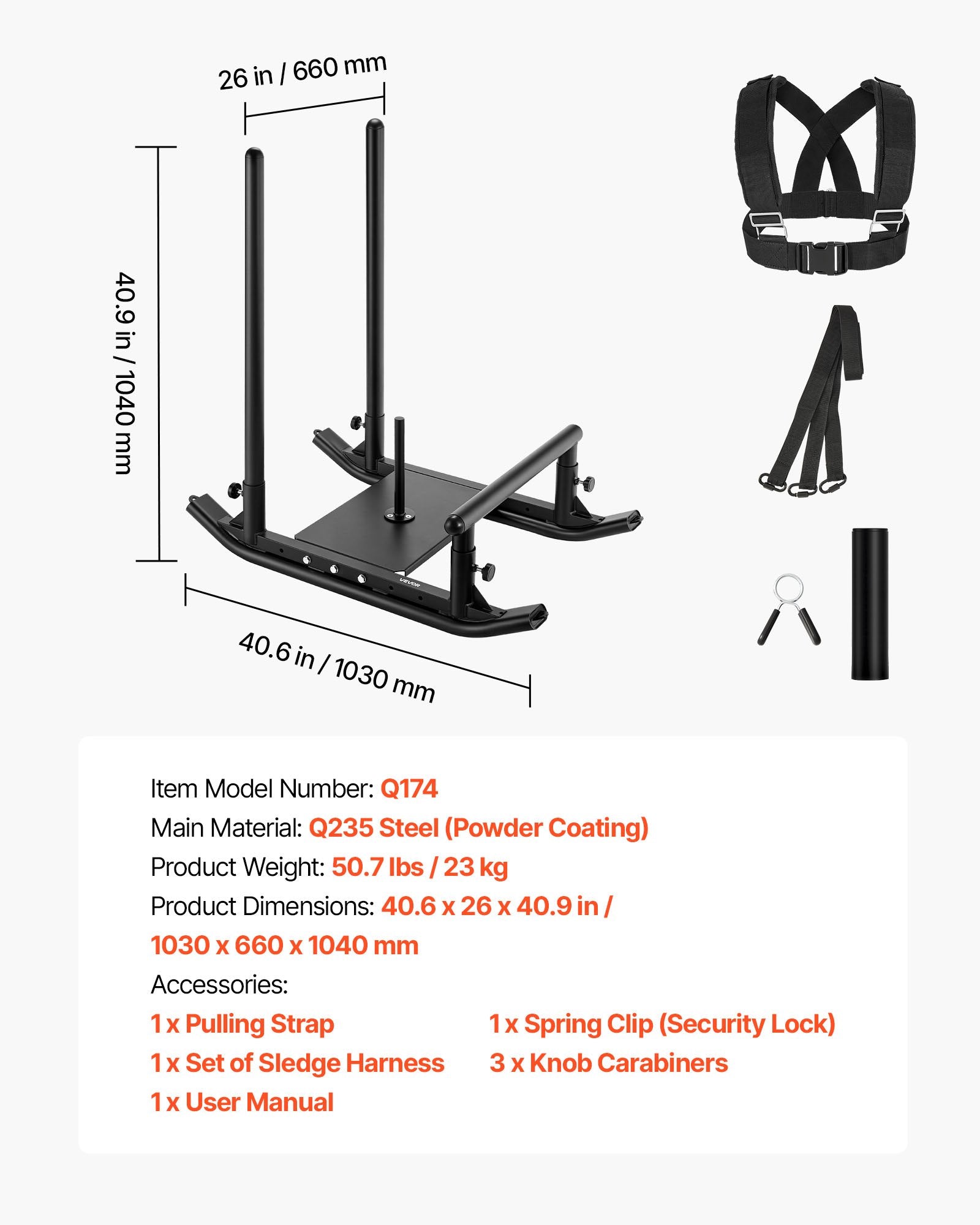 VEVOR Weight Sled, Steel Power Sled, Fitness Strength Training Sleds for Athletic Exercise Speed Improvement, Workout Fitness Equipment with Handle, Compatible with 25/51 mm Weight Plates, Black