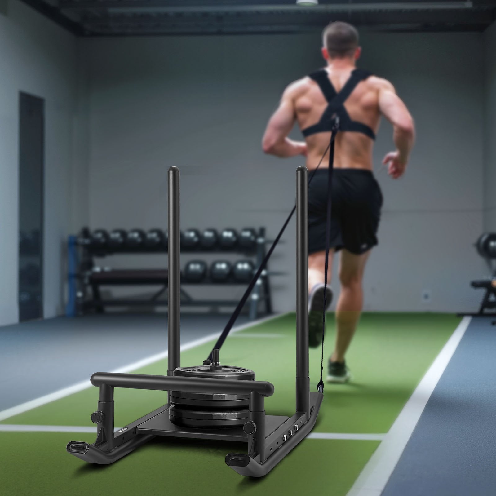 VEVOR Weight Sled, Steel Power Sled, Fitness Strength Training Sleds for Athletic Exercise Speed Improvement, Workout Fitness Equipment with Handle, Compatible with 25/51 mm Weight Plates, Black