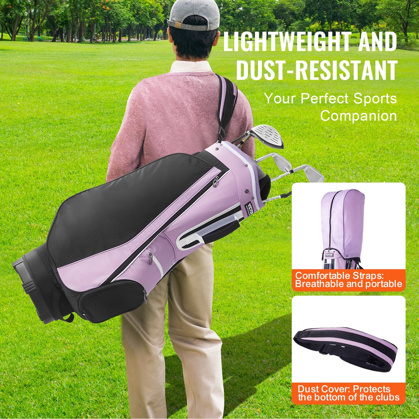 VEVOR Golf Cart Bag with 14 Way Organizer Divider Top, 36” Multiple Pockets Premium Cart Bag, Durable Golf Bags with Handles & Dust Cover & Detachable Strap for Men & Women, Black Purple