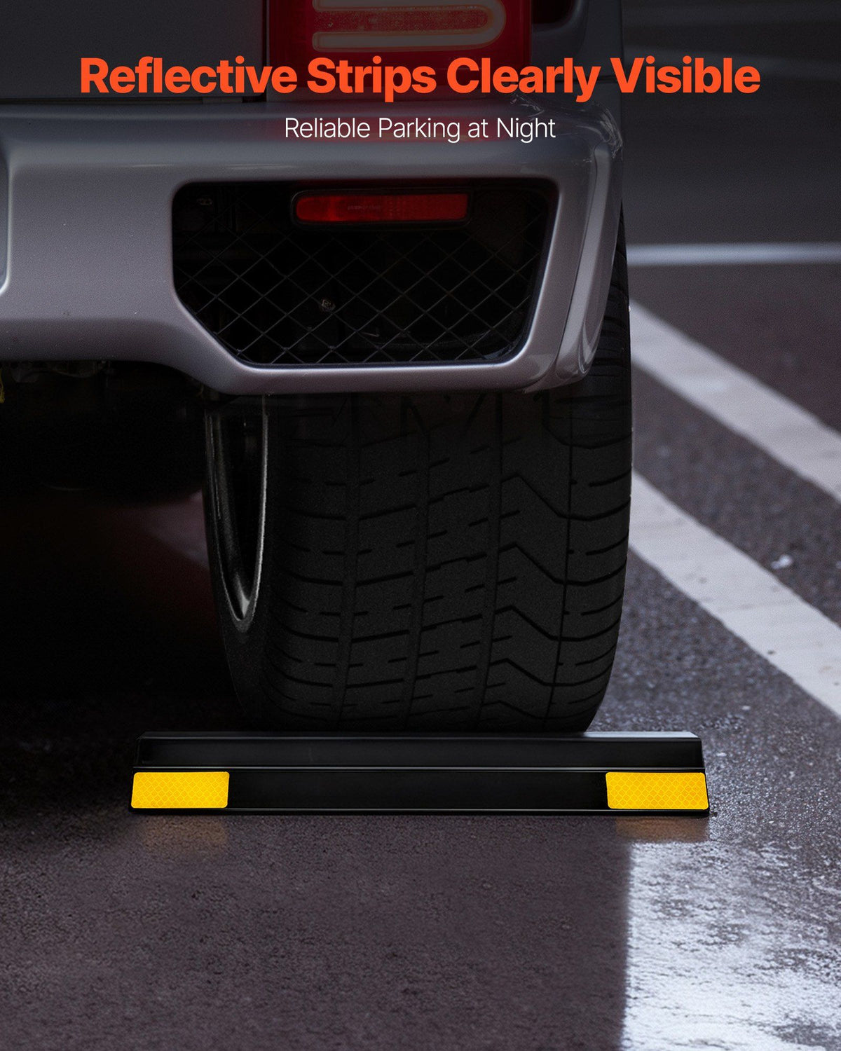 Parking Stopper, 406 mm 2 Pcs Heavy Duty Parking Aid for Garage, PP Curb Garage Floor Stopper with Reflective Strips, Vehicles Gadgets for Cars Vans Trucks Tire Wheel Guide Block Stops Bumpers