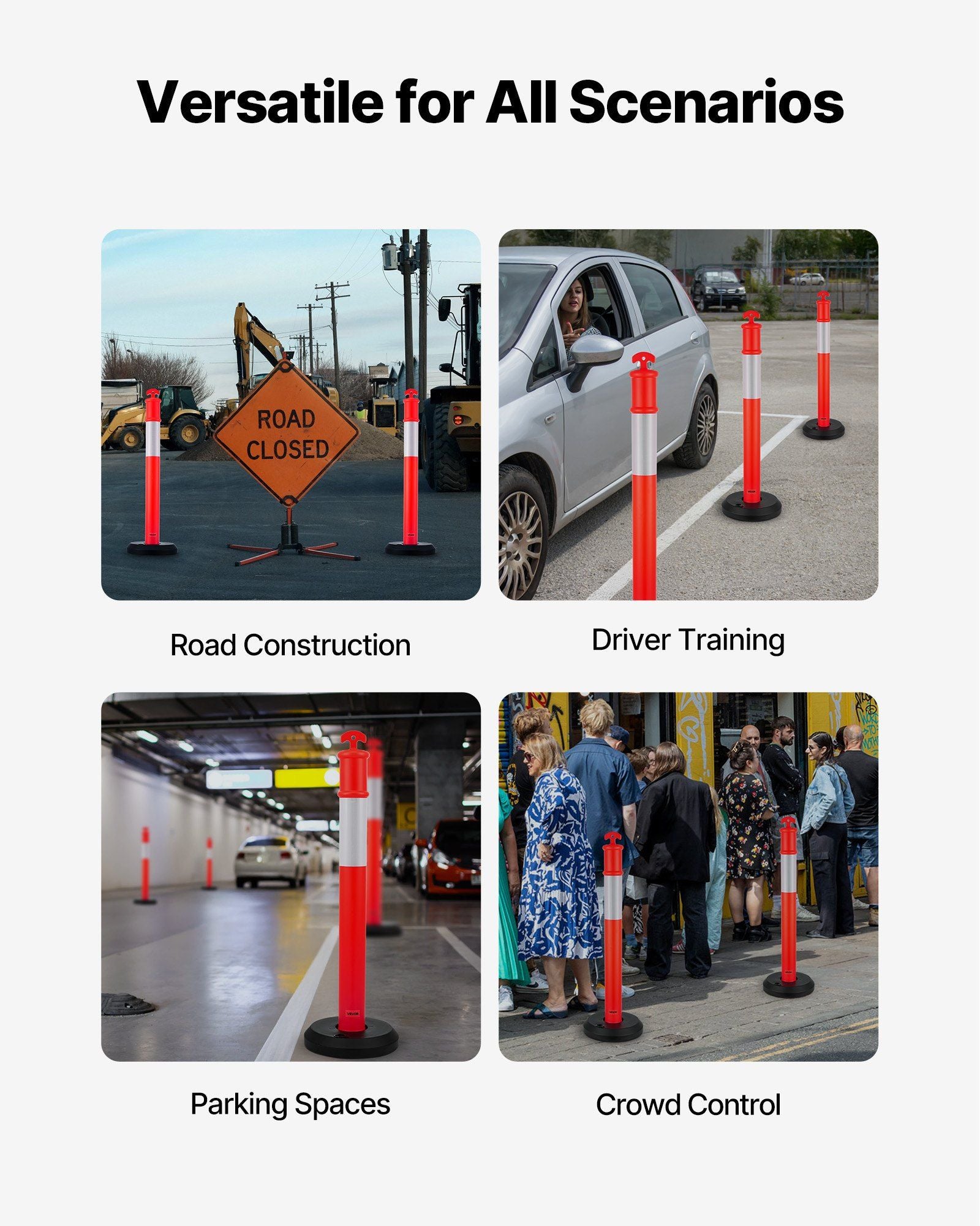 3 Pack Traffic Delineator Posts, 1140 mm Traffic Safety Cones with Fillable Base and Reflective Strips, Heavy Duty Delineator Posts for Construction Site, Parking Lot, Crowd Control, Red