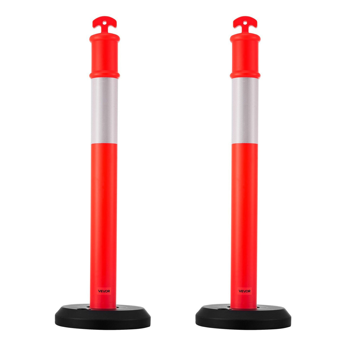 2 Pack Traffic Delineator Posts, 1140 mm Traffic Safety Cones with Fillable Base and Reflective Strips, Heavy Duty Delineator Posts for Construction Site, Parking Lot, Crowd Control, Red