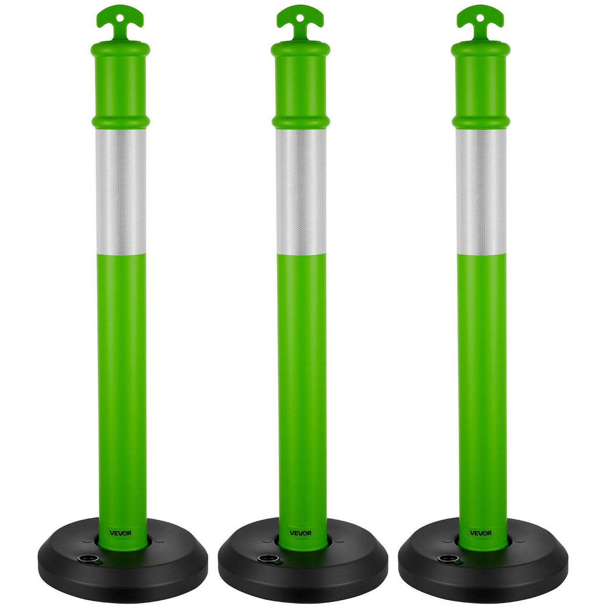 3 Pack Traffic Delineator Posts, 1140 mm Traffic Safety Cones with Fillable Base and Reflective Strips, Heavy Duty Delineator Posts for Construction Site, Parking Lot, Crowd Control, Green